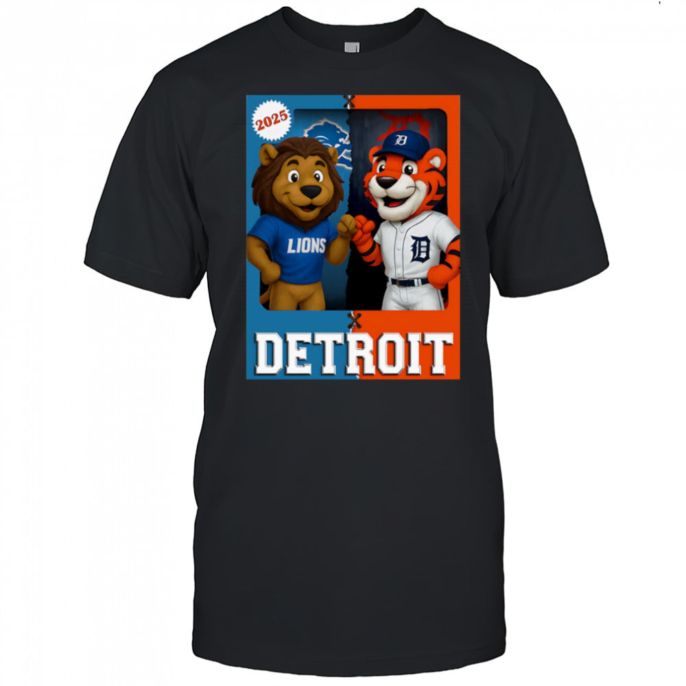Detroit Lions and Detroit Tigers mascot play card shirt