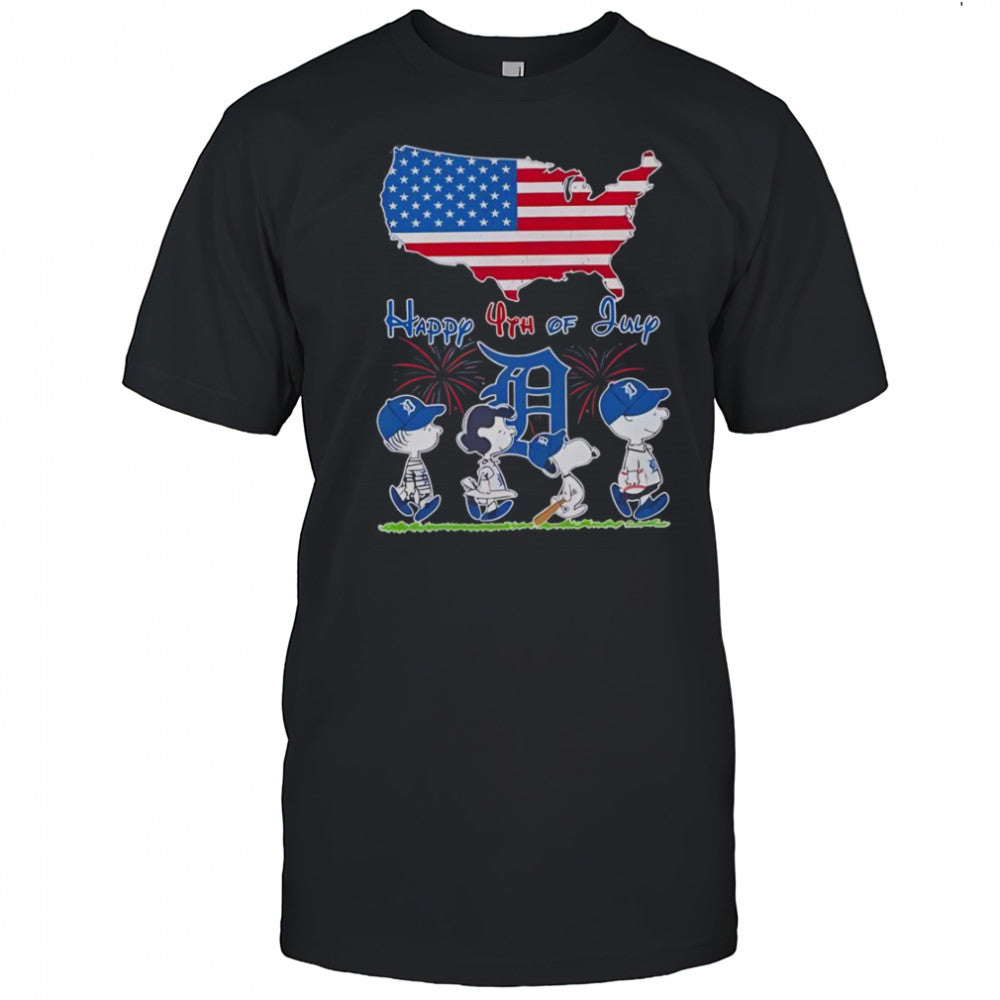 Detroit Tigers Snoopy And Friends Happy 4th Of July Flag American T Shirt