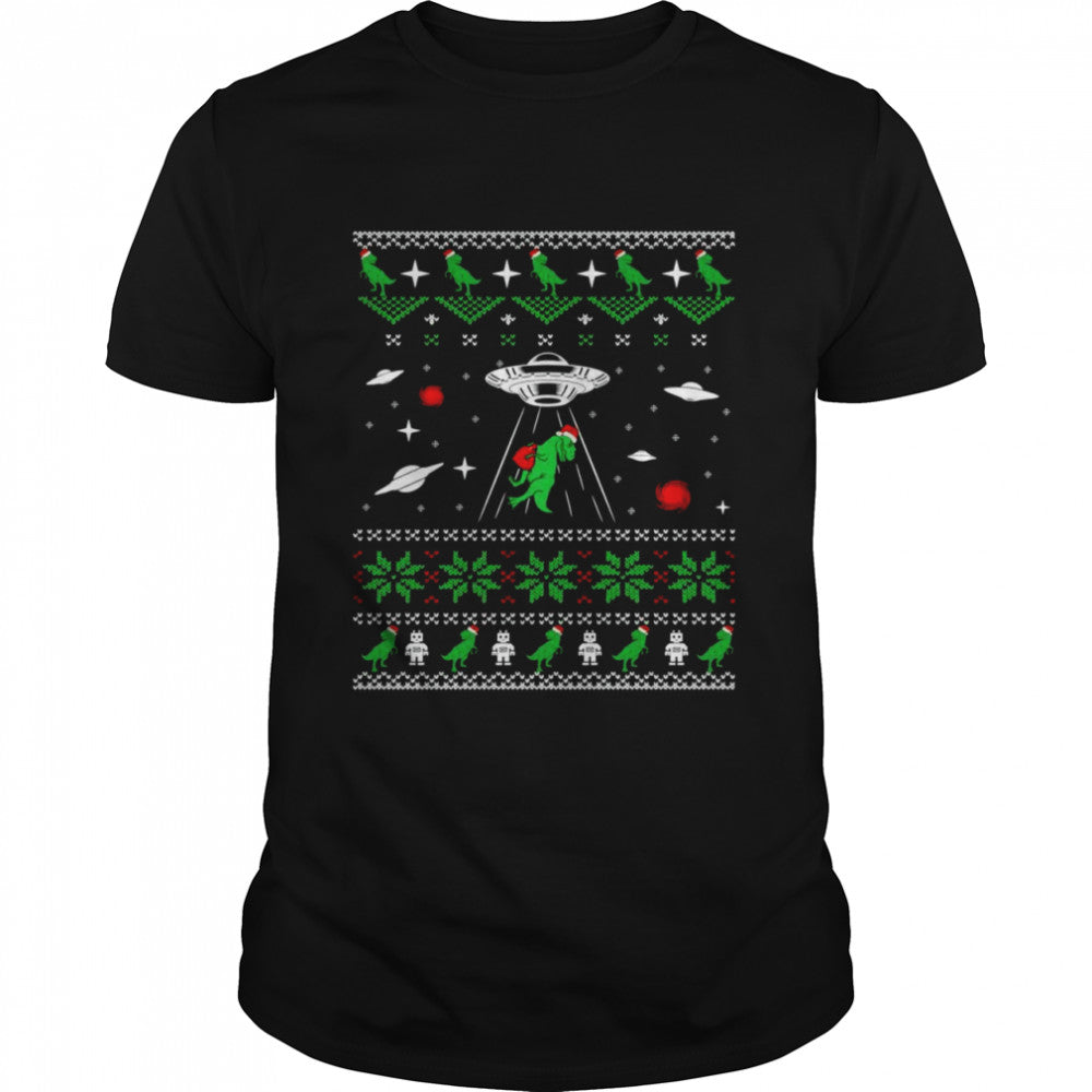 Dinosaur Ugly Christmas Alien UFO TRex Abduction Sweater T shirt