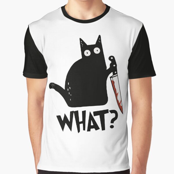 Cat What? Murderous Black Cat With Knife Gift Premium T-Shirt Graphic T-Shirt for Sale by ZeLittleFamily
