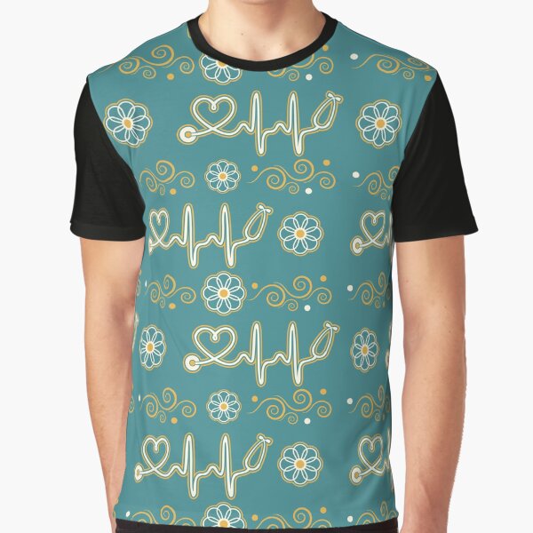 "Stethoscope Floral Teal Pattern" Graphic T-Shirt for Sale by BeebooDesign