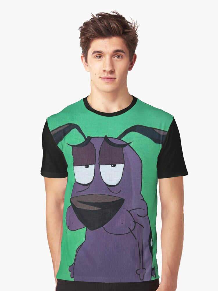 Courage the Cowardly Dog Retro Cartoon Art | Nostalgic Funny Purple Dog Painting Pop Culture Design Graphic T-Shirt