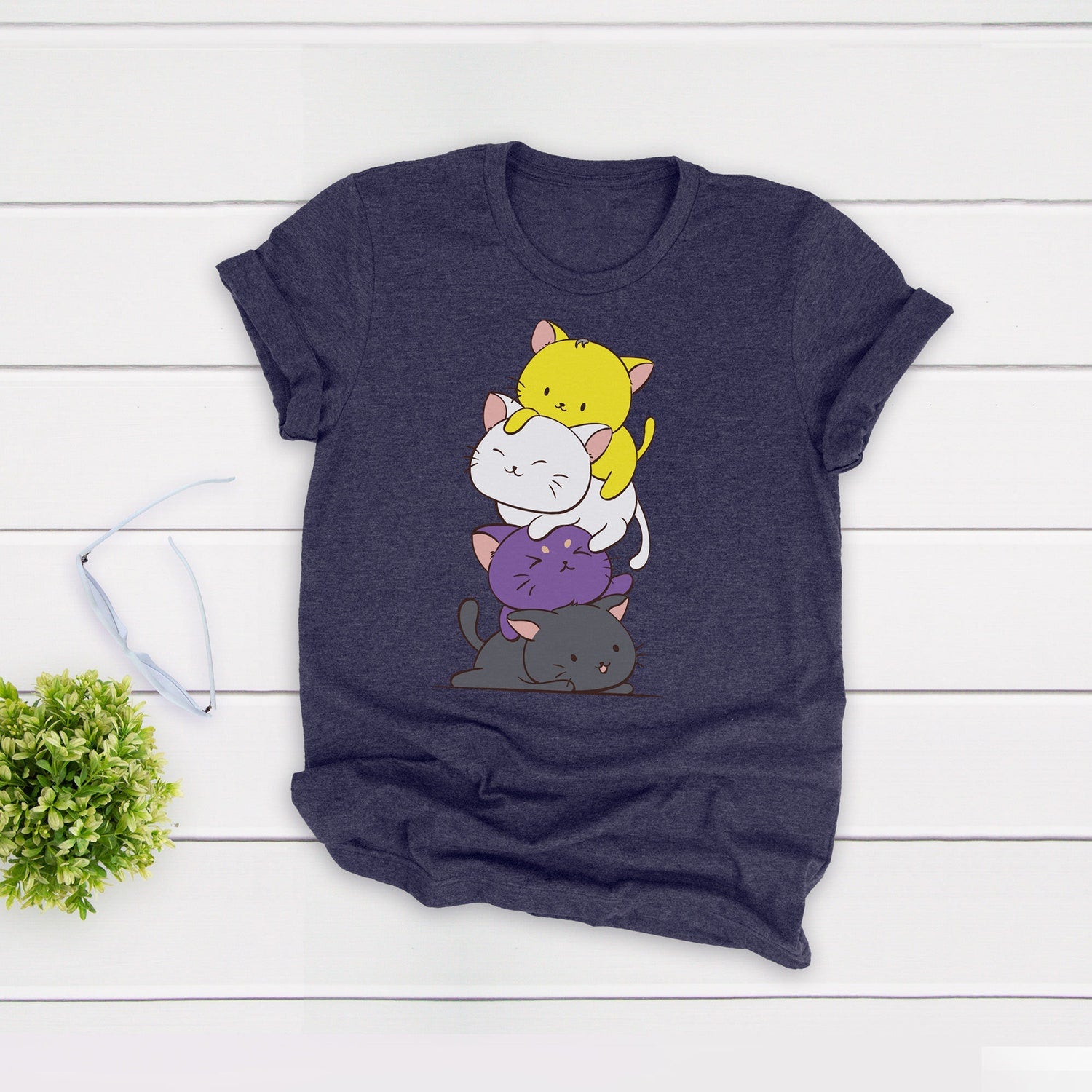 Cute Non Binary Shirt - Aesthetic Harajuku Kawaii Clothing for Nonbinary Gender and Genderqueer Cat Lovers