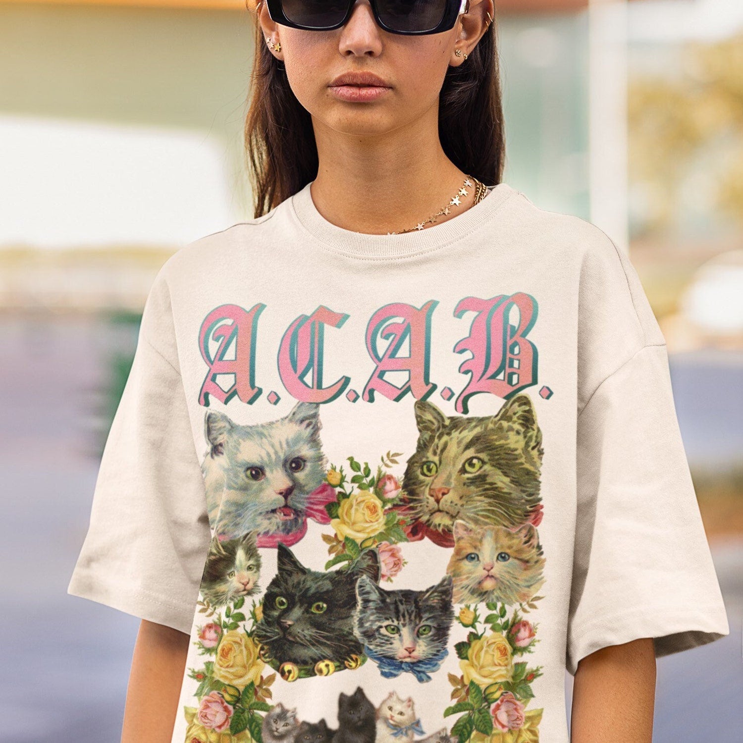 ACAB Tshirt â¢ All Cats Are Beautiful Shirt â¢ All Cops Are Bastards Top â¢ Vintage Cats Kitsch Cute Anarchist Aesthetic â¢ Funny Punk shirt â¢