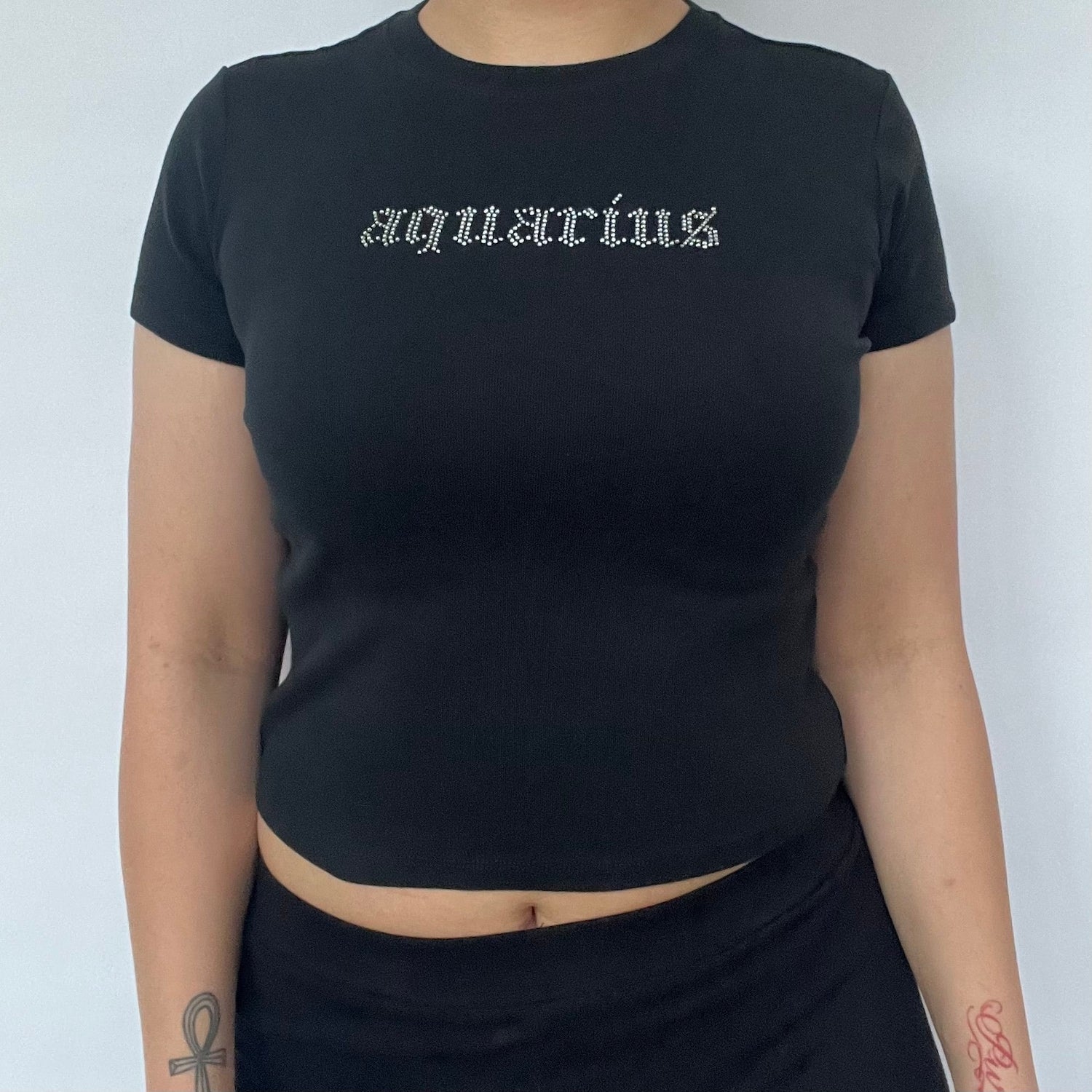 Aquarius Rhinestone Baby Tee, Aquarius Birthday Gift, T Shirt For Aquarius Star Sign, Birthday Gift For Aquarius Star Sign