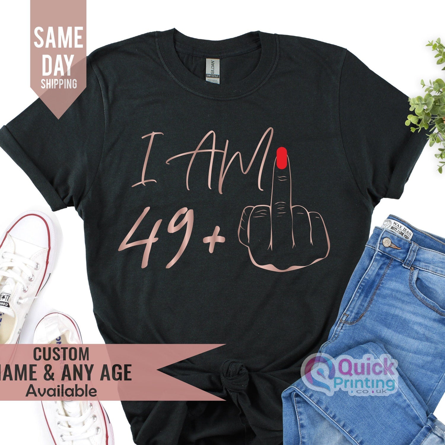 49+ Middle Finger T-Shirt: Funny 50th Birthday Gift for Her, Sarcastic 50th Party Tee