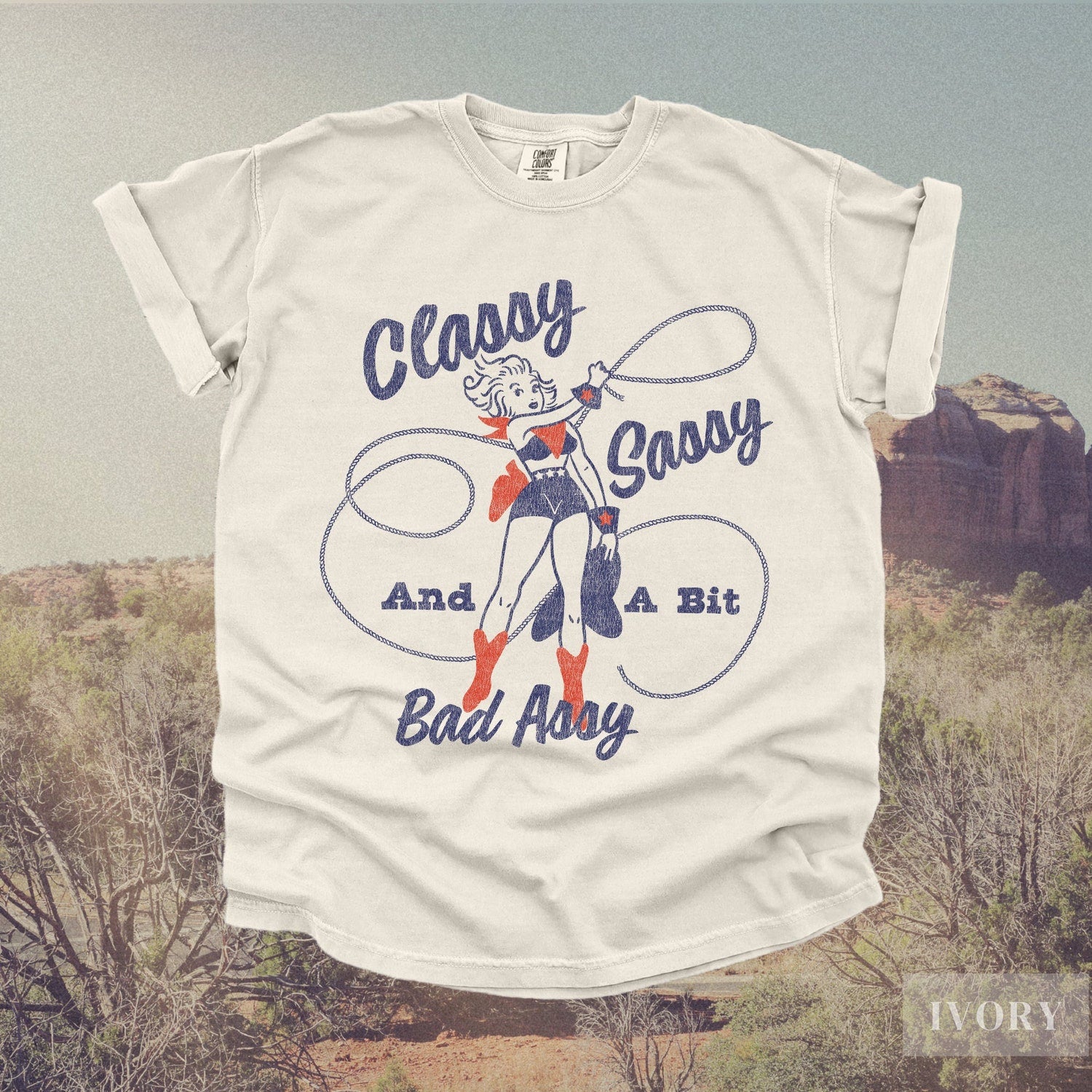Vintage 50s Classy Sassy Bad Ass Cowgirl TShirt | Retro Country Western Tee Shirt, Bachelorette Party Top, Cute Trendy Boho Oversized Top