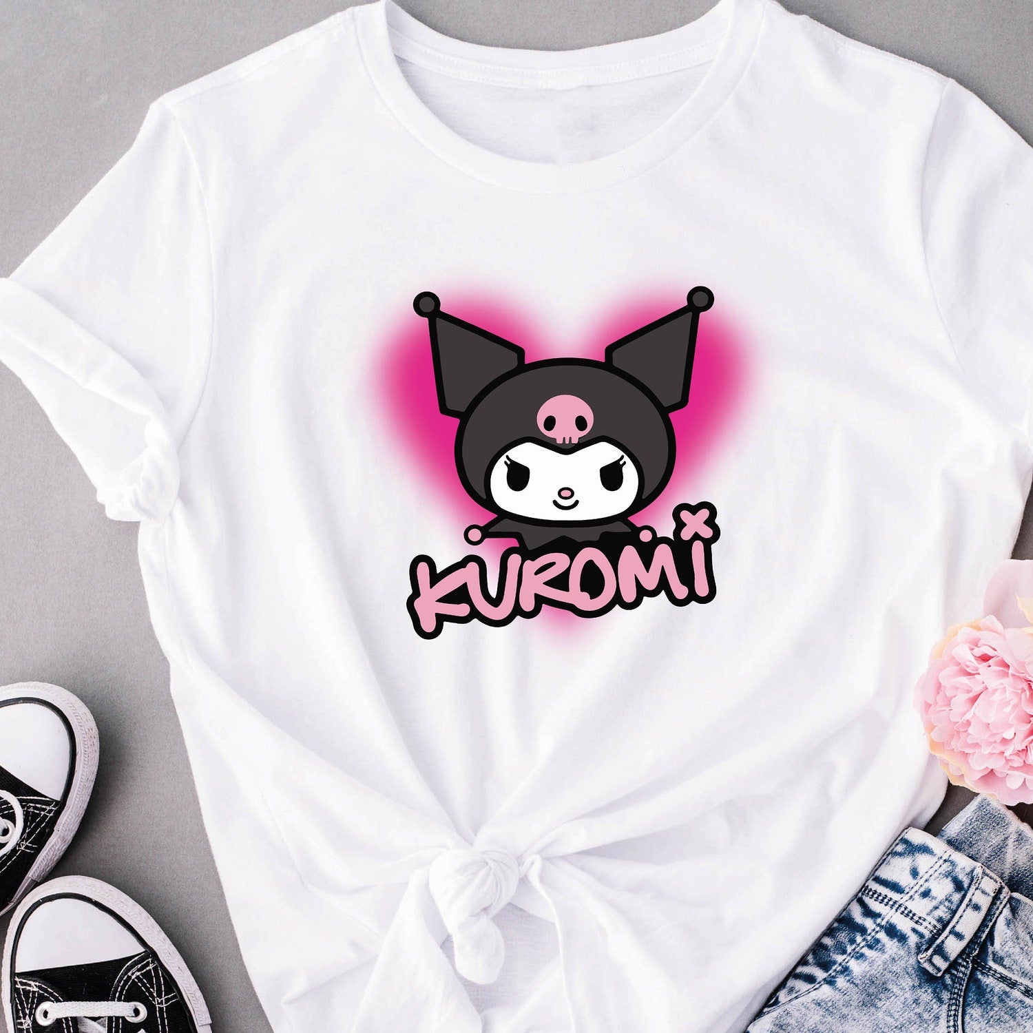 Kuromi Kawaii Characters, Kitty Shirts, Kawaii Shirt, Cute Shirt, Girl Shirt, Cat Girls Shirt, Cute Hello, Anime Manga Shirt, Anime T-shirt