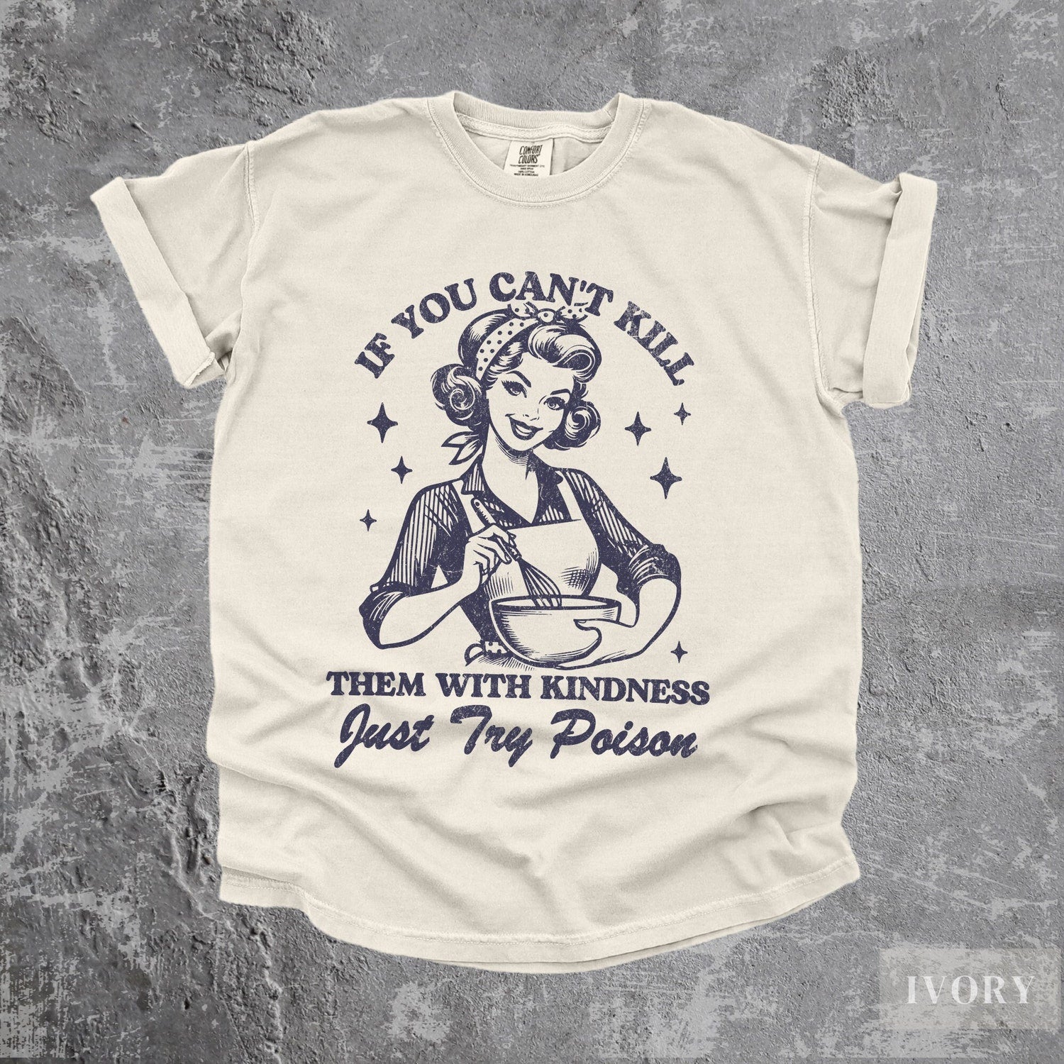 Vintage 50s Just Try Poison T Shirt | Retro 90s Y2k Boho Aesthetic, Funny Baker Murder Meme T-Shirt, Trendy Cute Baggy Boho Womens Tees