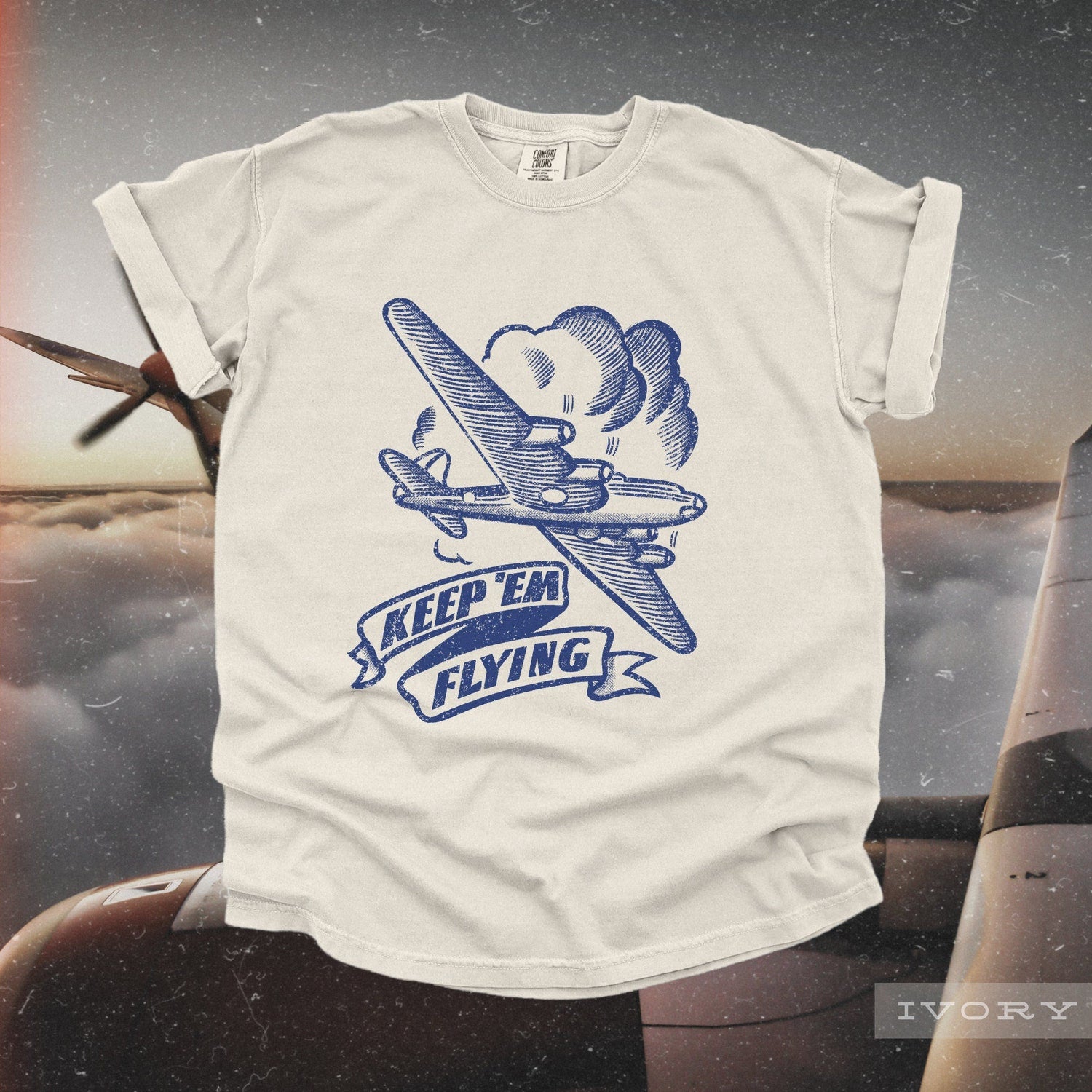 Vintage 1950s Keep Em Flying TShirt | Retro Military Army Air Force Navy T-Shirt, Distressed Graphic T Shirt, War Veteran Gift, Trending Tee