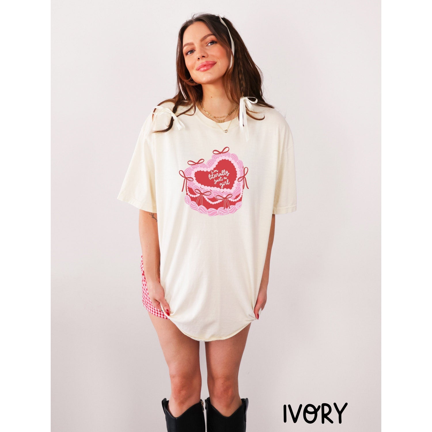 Coquette Cake Girl Bow Comfort ColorsÂ® Shirt Retro Y2K Oversized Graphic Females Girl Power Tee Feminist Trendy I'm Literally Just a Girl