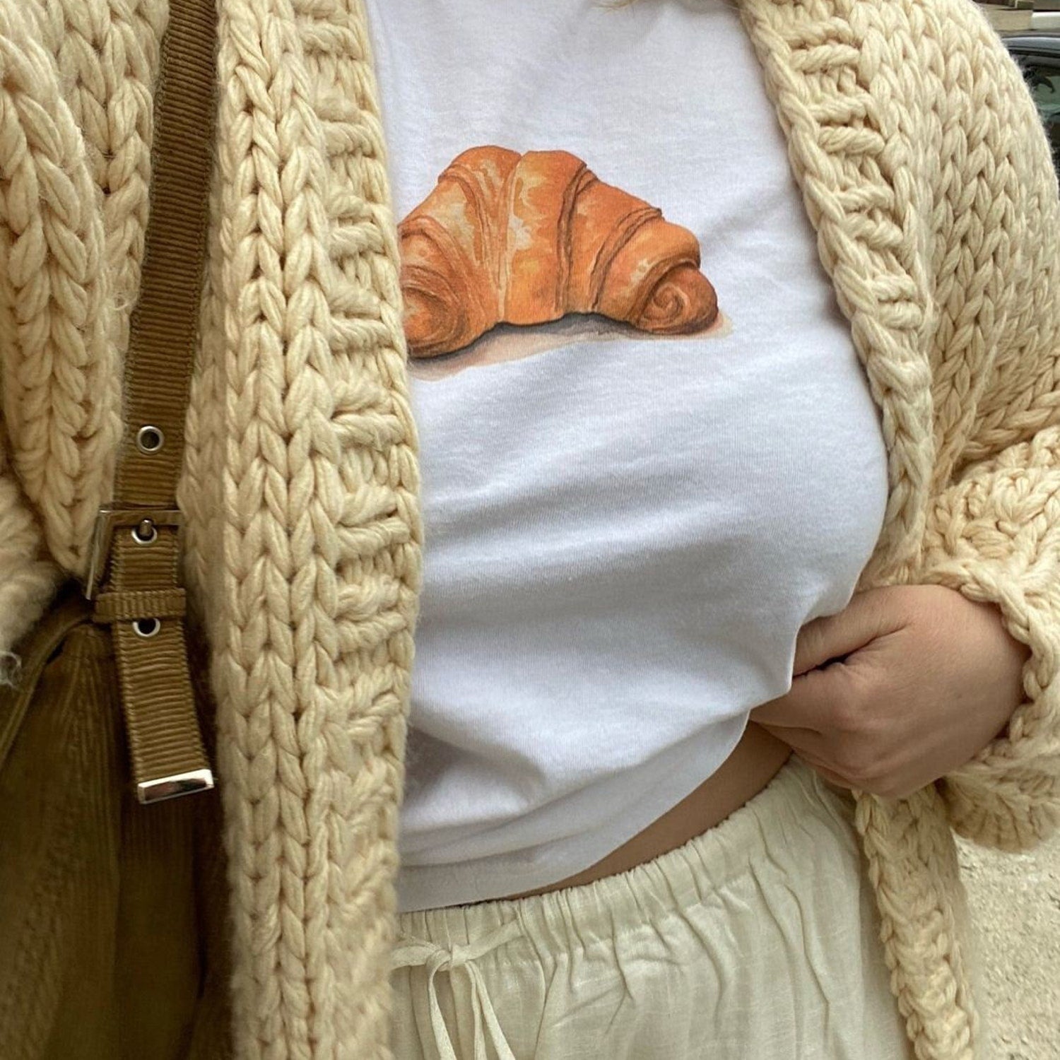 Croissant Baby Tee Coquette Painted y2k Baby Tee Lightweight Unisex Cotton T-Shirt Sustainably Made