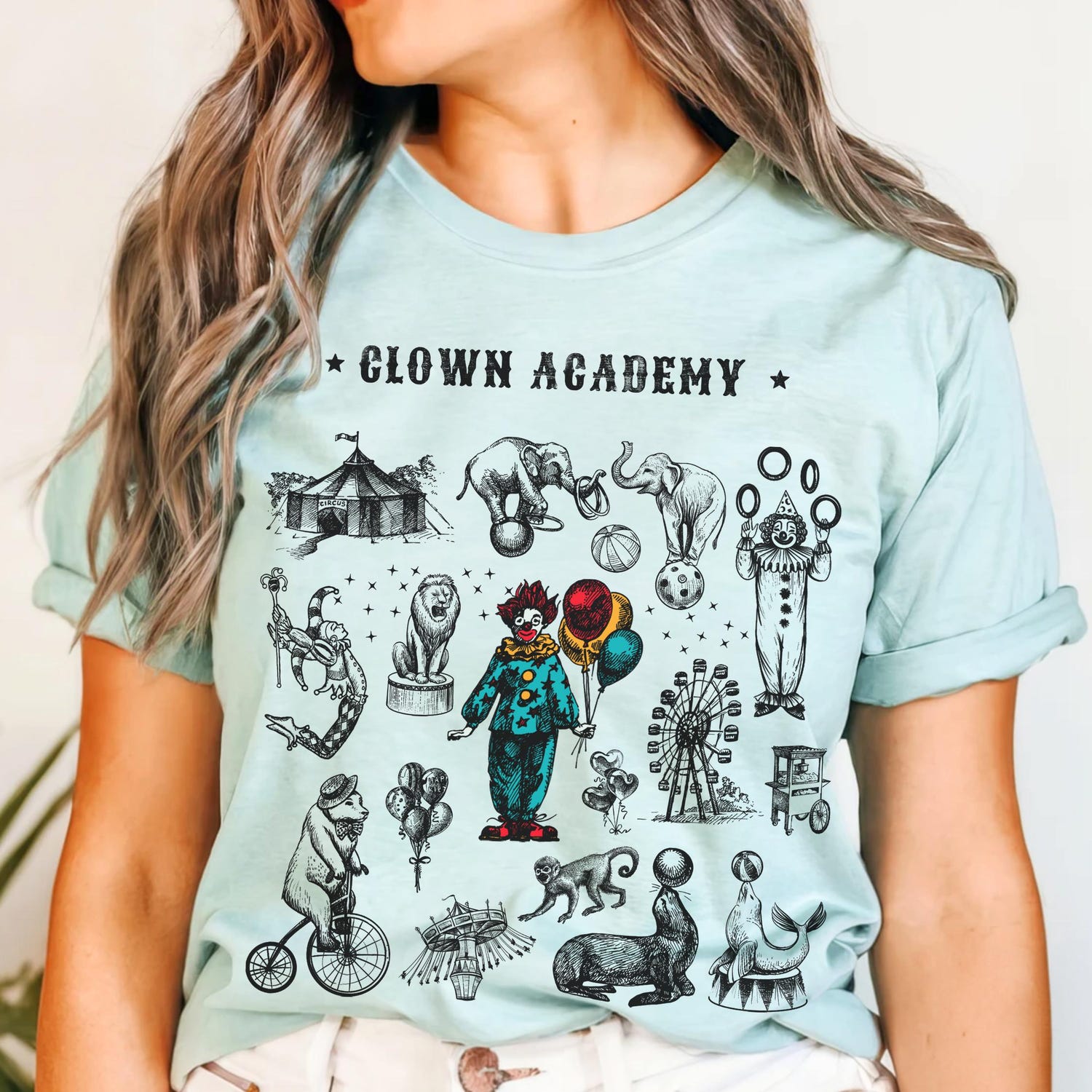 Vintage Clown Shirt â¢ Cute Circus Performer Gift â¢ Whimsical Animal Tee â¢ Retro Carnival Clothing â¢ Clowncore Party Lover Aesthetic Tshirt