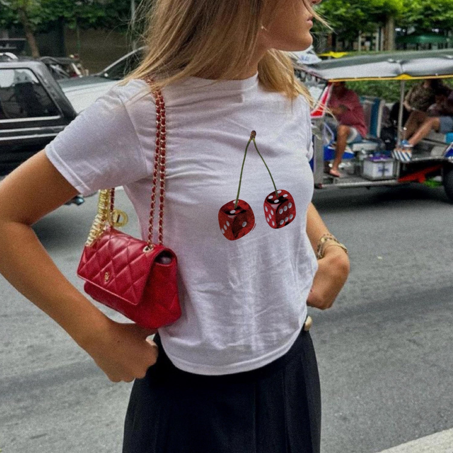 Dice Baby Tee, Cherry Dice Y2K Baby Tee, Y2K Baby Tee, Coquette 90s