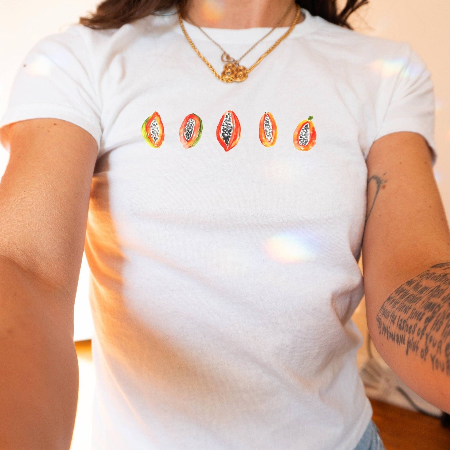 Papaya Fruit Baby Tee, Coquette Baby Tees, Vintage Womens Graphic Shirt, Y2K Clothing, Summer Baby Tee, Fruit Baby Tees, Gift for Her