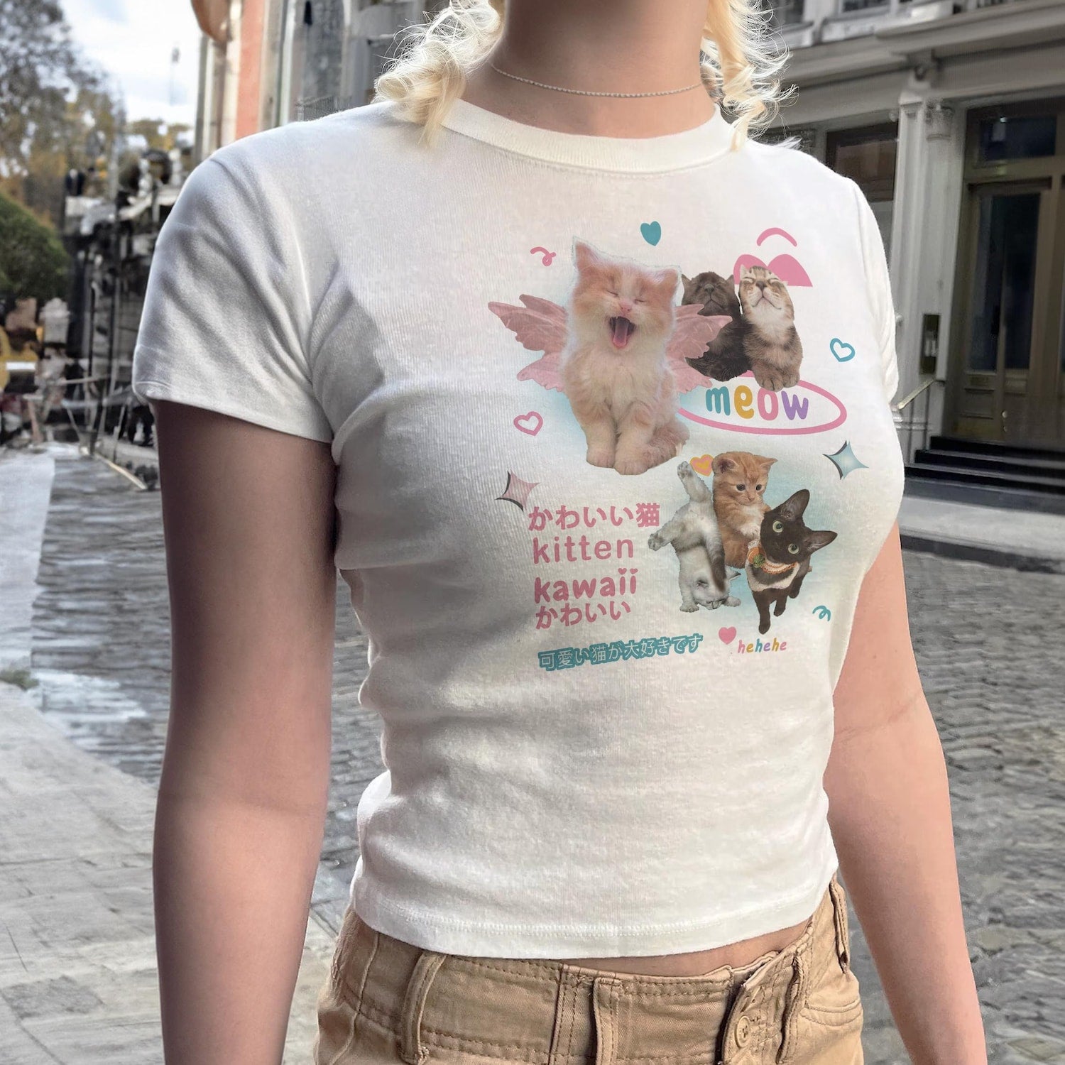 Silly Cat Y2K Baby Tee Shirt 90s Aesthetic Cat Meme TShirt, Y2K Kitten Baby Tee, Trendy Kidcore Funny Cat Kawaii Y2K Harajuku Top