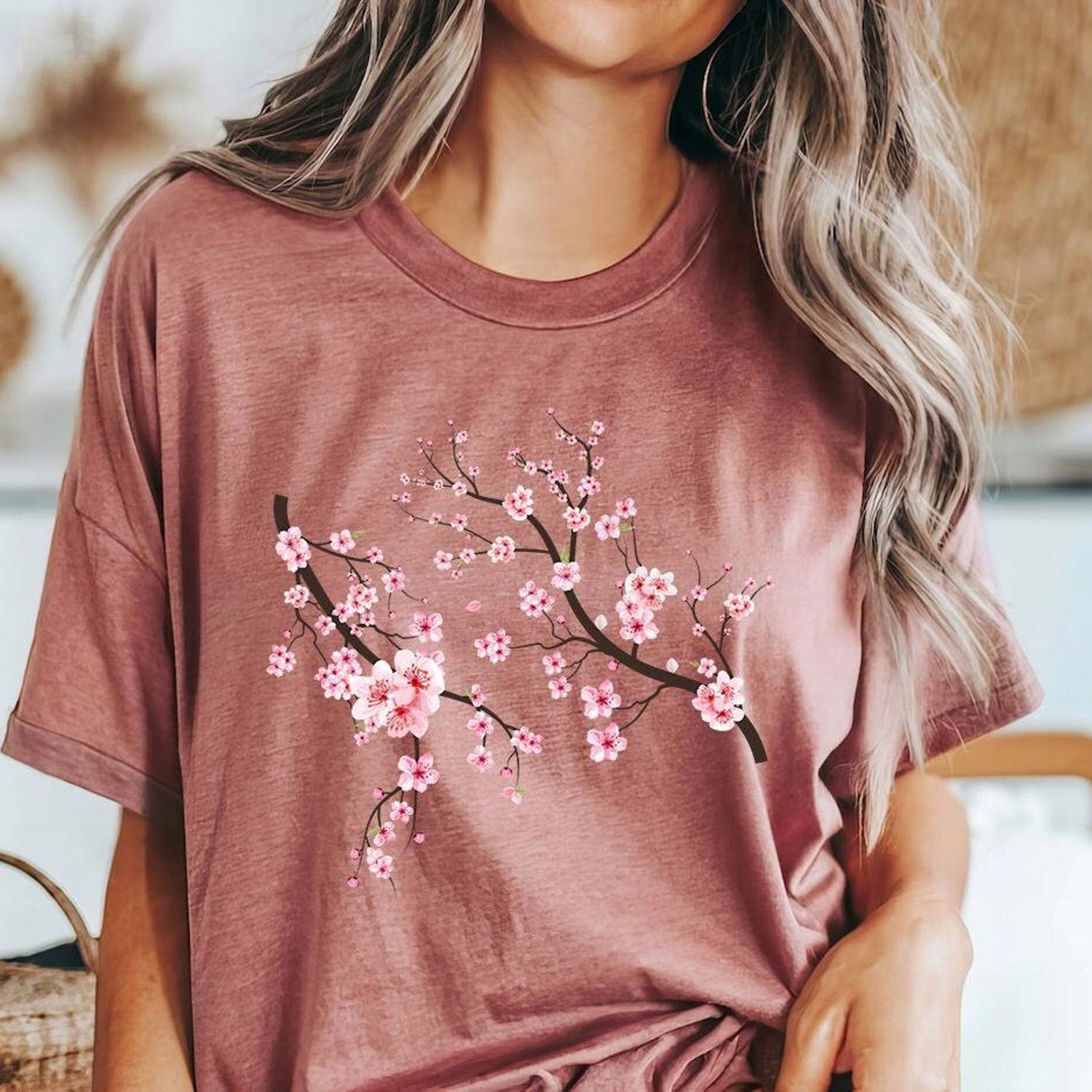 Cherry Blossom Shirt Floral Graphic Tee Aesthetic Japanese Sakura Print Soft Cotton Spring Cute Nature-Inspired Outfit Cherry Blossom Tee