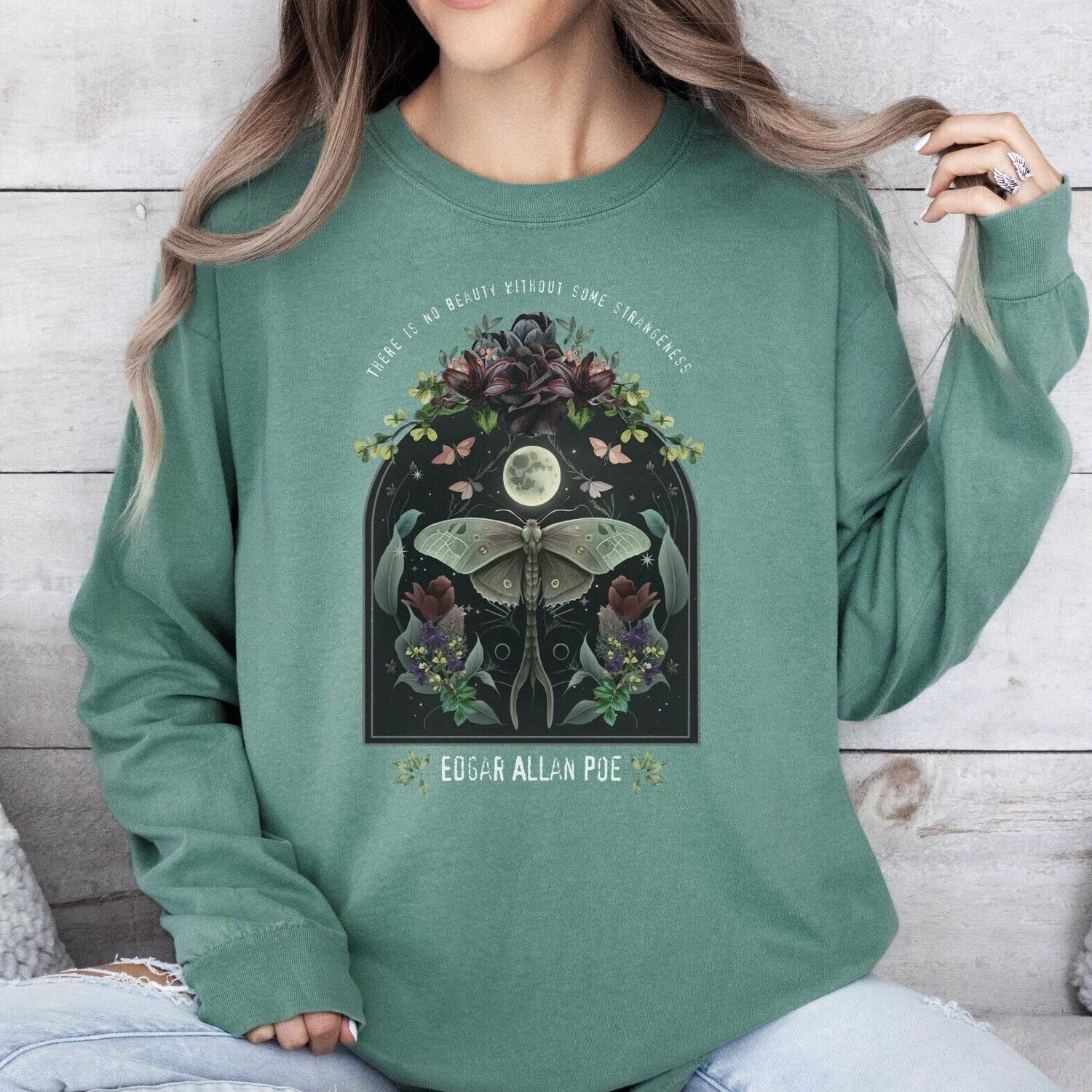 Edgar Allan Poe Comfort Colors shirt, dark academia bookish gift, night garden literary quote, fairycore gothic dark botanical design