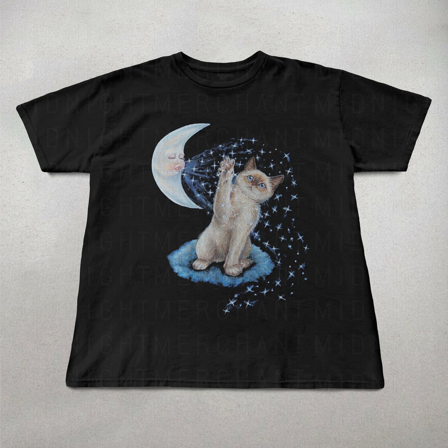 Cute Cat and Stars T-Shirt, Unisex Cotton Shirts, Cat graphic tee, Cute shirts, Trendy Shirts, Cute graphic tee, Gifts for cat lovers