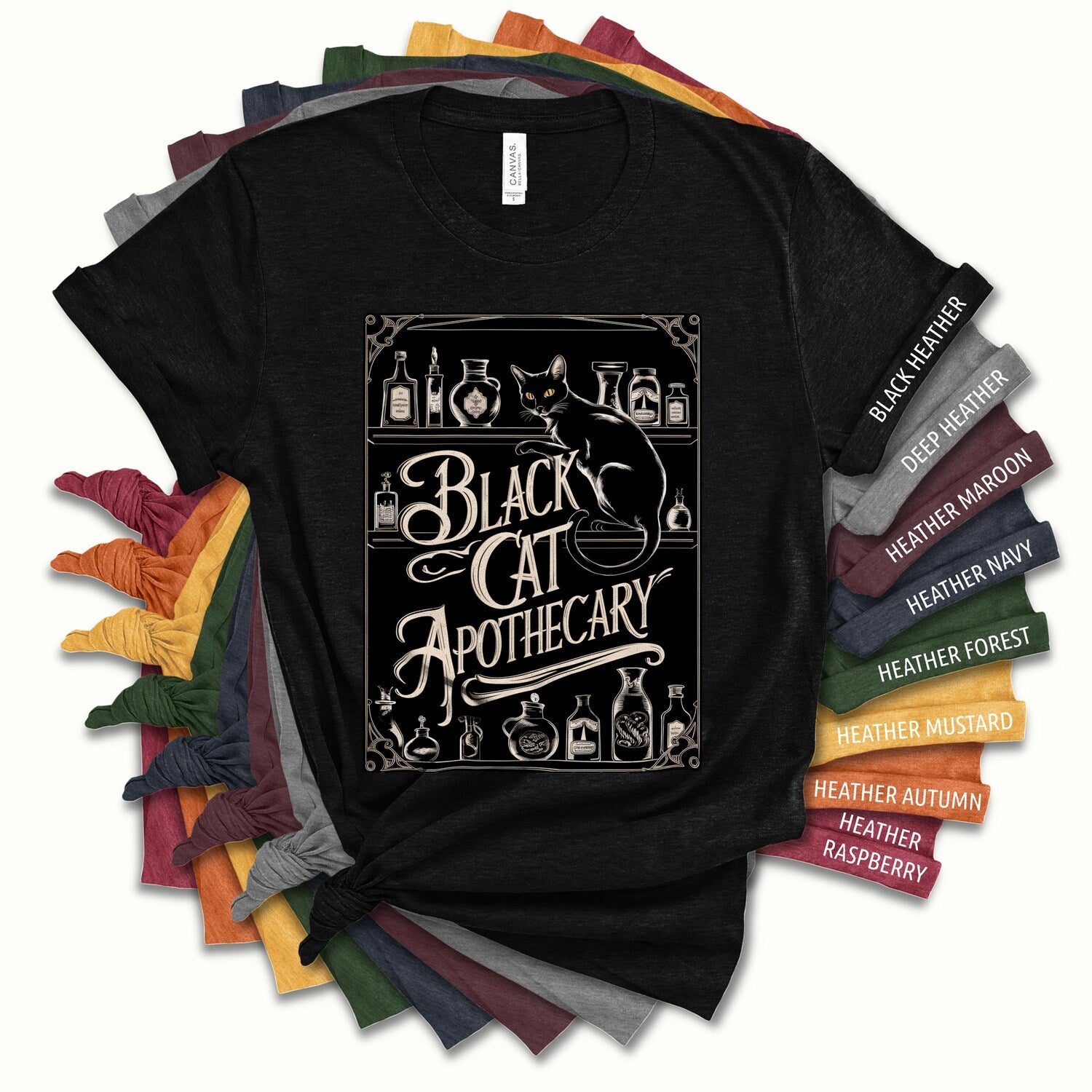 Black Cat Apothecary Shirt | Cute Witchy Vibes Tee | Halloween Aesthetic Shirt | Mystical Potion Shop| Vintage Spooky Fall Gift For Her