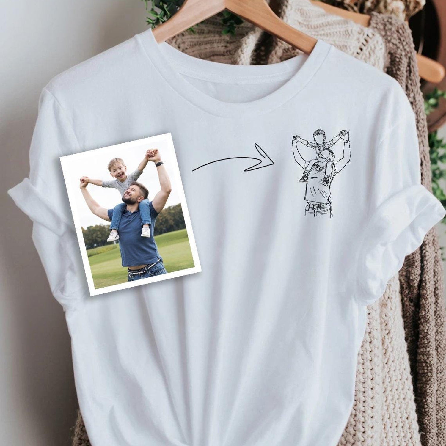 Custom Dad Shirt, Custom Line Art Shirt, Line Art Portraits, Custom Drawing Shirt, Father's Day, Personalized Gift, Portrait From Photo