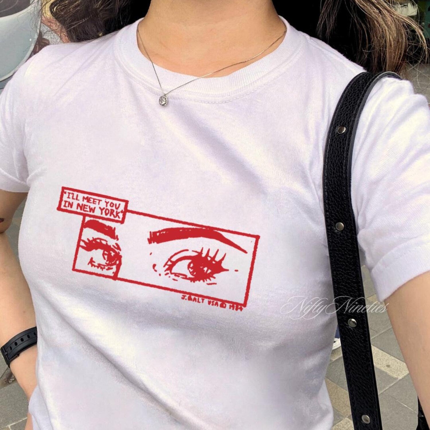 Meet You In New York Baby Tee, Babytee NYC, Red Print Vintage Graphic Top, Pinterest Aesthetic, 90s Y2K Shirt, Retro Grunge Aesthetic