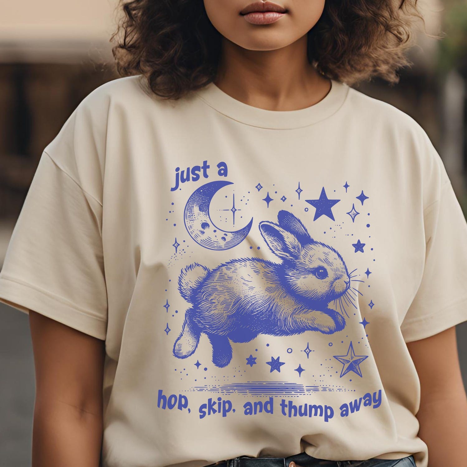 Vintage Bunny T-shirt Cute Rabbit Shirt for Bunny Lover Gift Moon and Stars Graphic Tshirt Animal Lover Gift Tee Funny Bunny Top Pet Owner