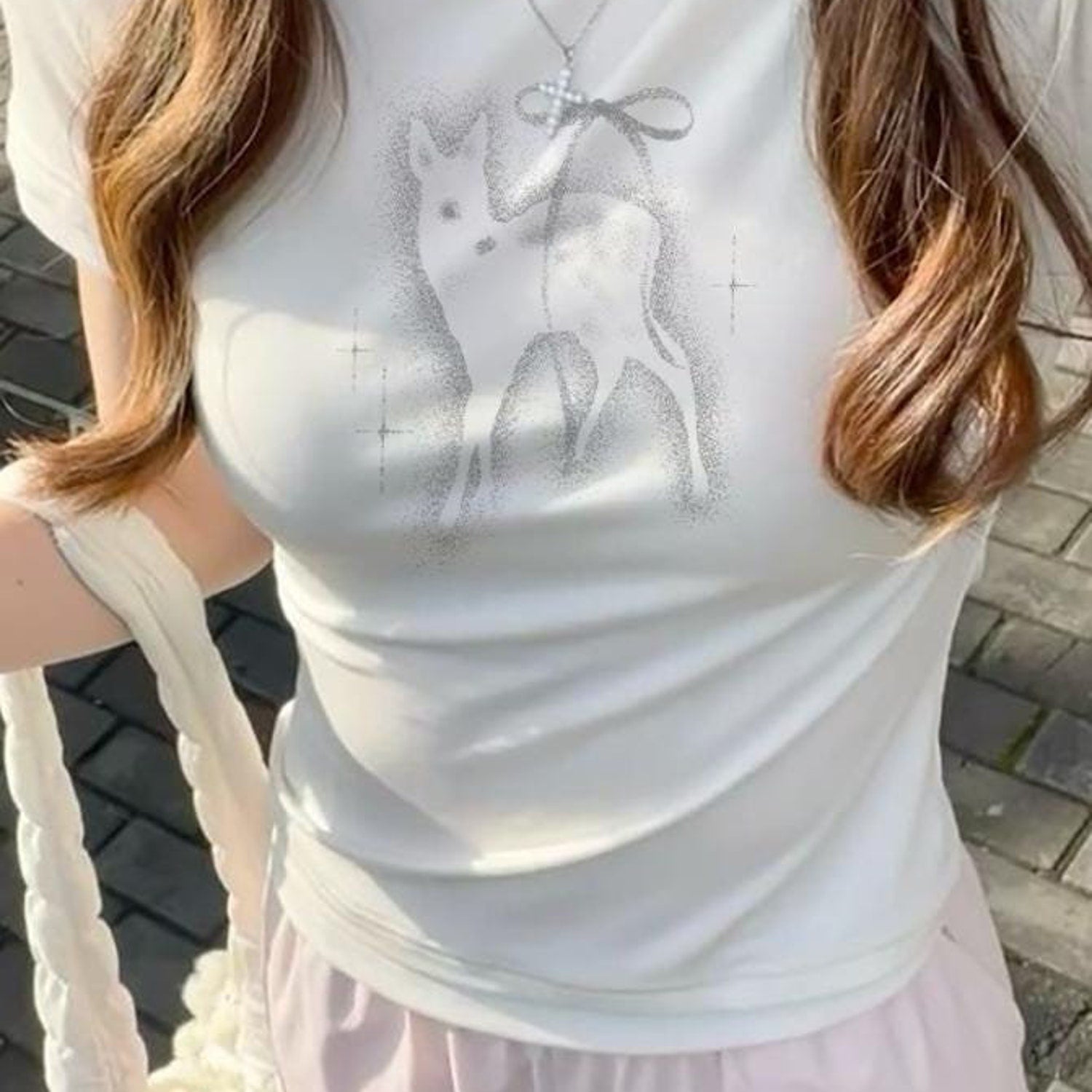 Cute Deer Baby Tee - gothic design tee, women cotton tees, cute deer t-shirt, girls graphic shirt, y2k clothing, coquette design shirt