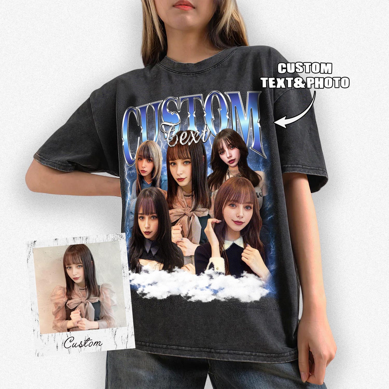 Custom Vintage Photo + Name T-Shirt, Personalized Girlfriend Shirt, Boyfriend Shirt, Bootleg 90's Retro Tee Birthday Gift