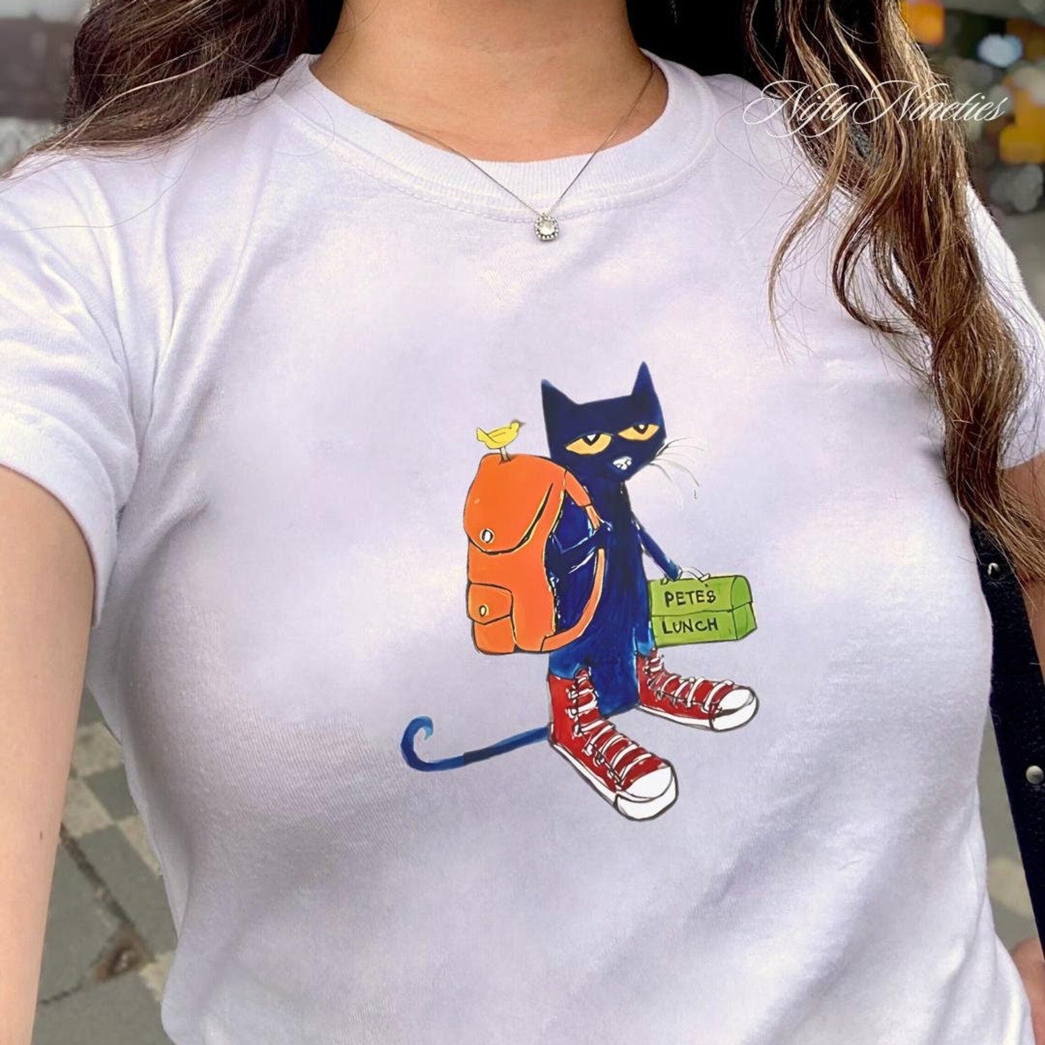 Retro Cool Cat School Baby Tee, Babytee Y2k School Shirt, Quirky Vintage Graphic Top, Y2k Outfit, Funny 90s Tshirt, Cartoon Aesthetic Shirt