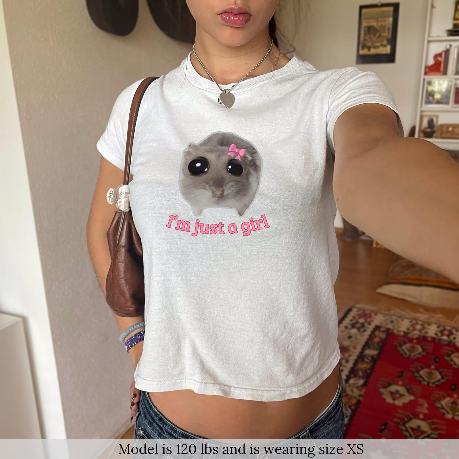 I'm Just A Girl Baby Tee Shirt Y2K Shirt For Women Funny Baby Tee Graphic TShirt Gift For Her Custom Meme Shirt Meow Hamster Bow Coquette