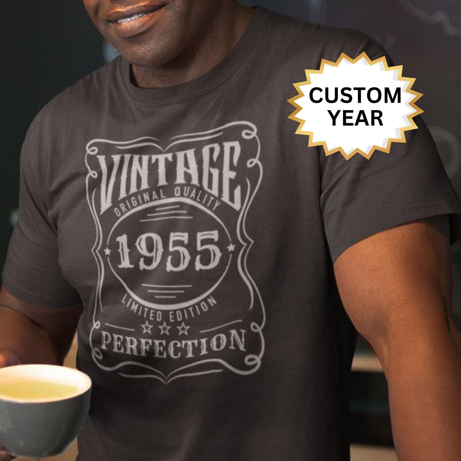 Custom 1955 Vintage T-Shirt: 70th Birthday Gift for Men & Women, Retro 70s Style Tee