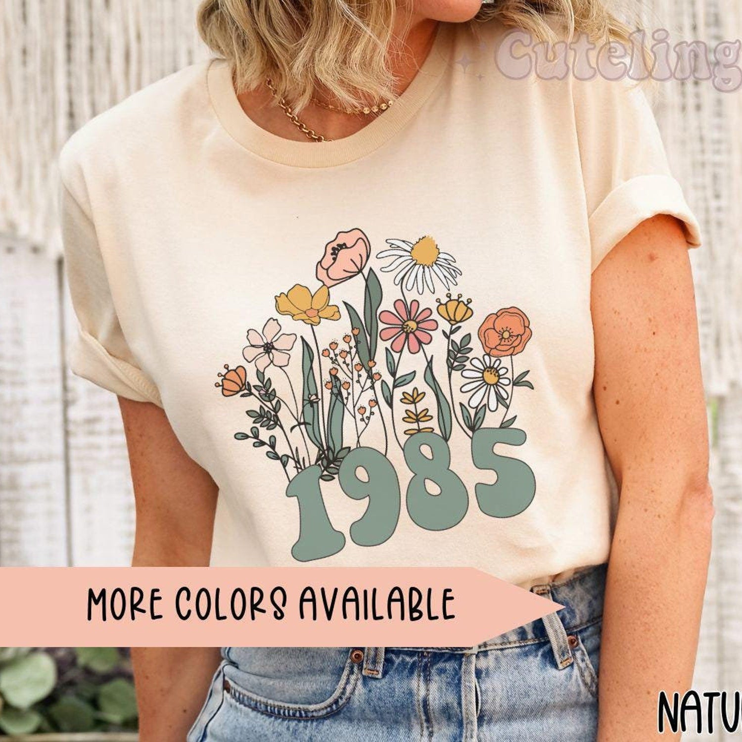 1985 Shirt, 40th Birthday Shirt, Wildflowers 1985 Birth Year Number Shirt for Women, Birthday TShirt, Turning 40 Gift, 1985 plus size tops