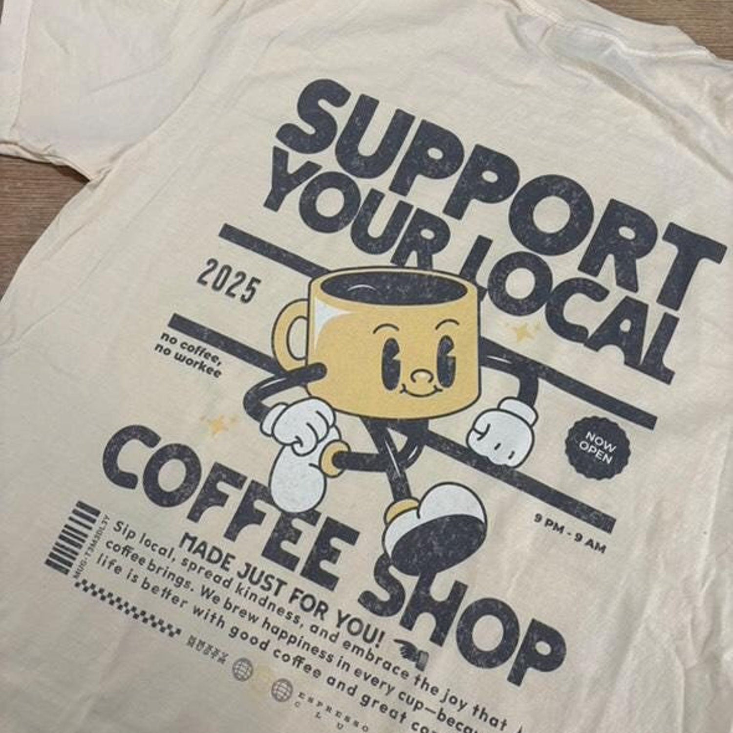 Coffee Shirt Aesthetic Retro Vintage Graphic Tee â Support Local Comfort ColorsÂ® T-Shirt, Barista Shirt, Trendy Coffee Lover Gift