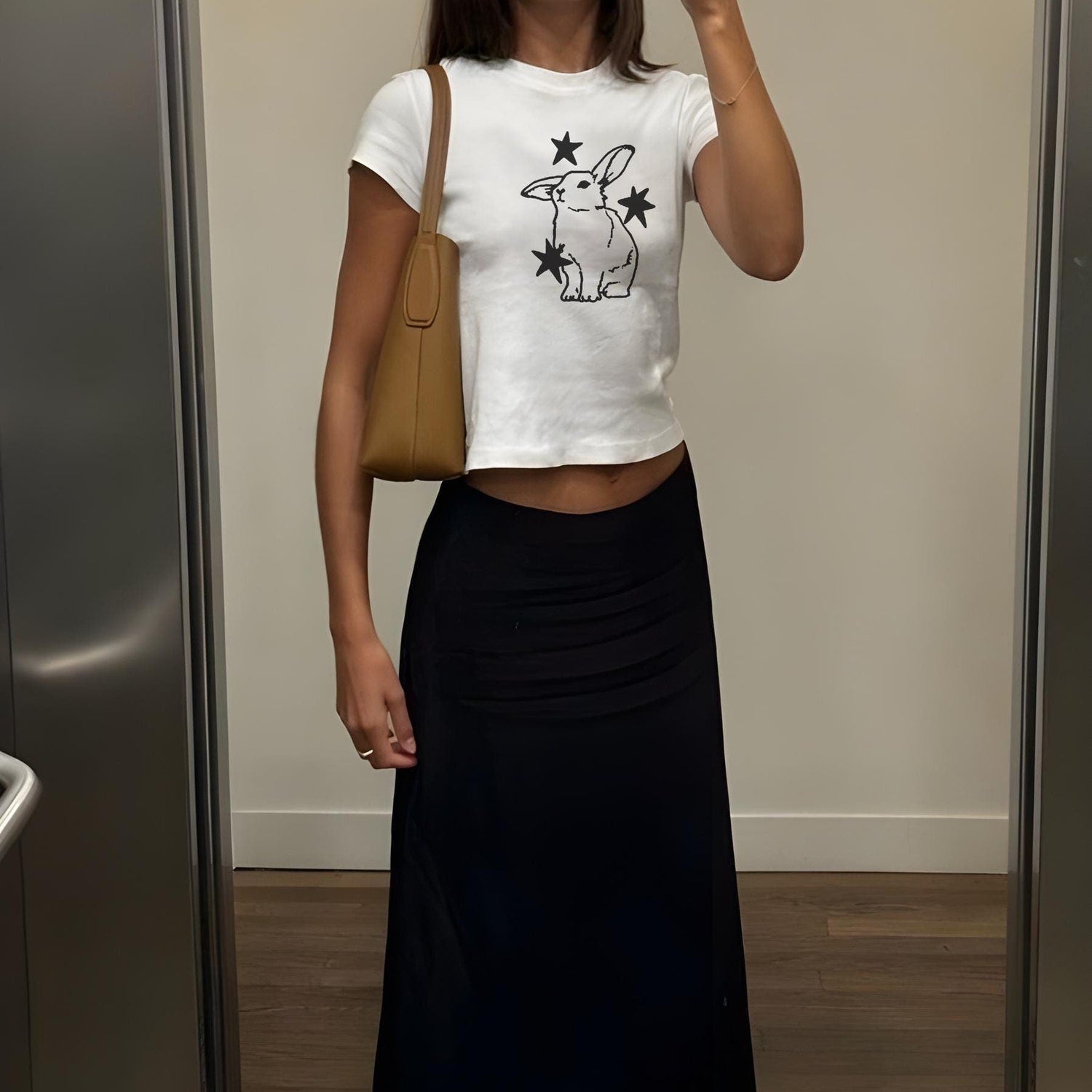 Celestial Bunny Baby Tee, Cute Animal Graphic, Retro Vintage Fitted Y2K Baby Tee