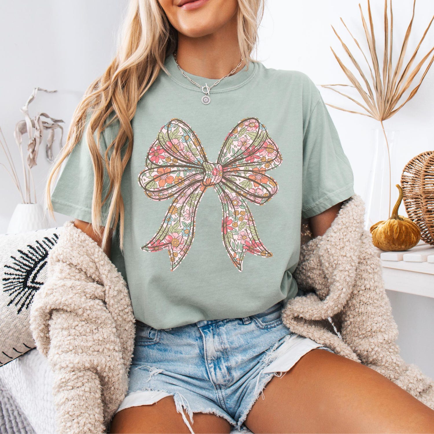 Comfort ColorsÂ® Coquette Bow Shirt Floral Bow Tee Coquette Aesthetic Shirt, Girl Shirt Ribbon Shirt Gift, women's t shirt, Trendy shirt,cute