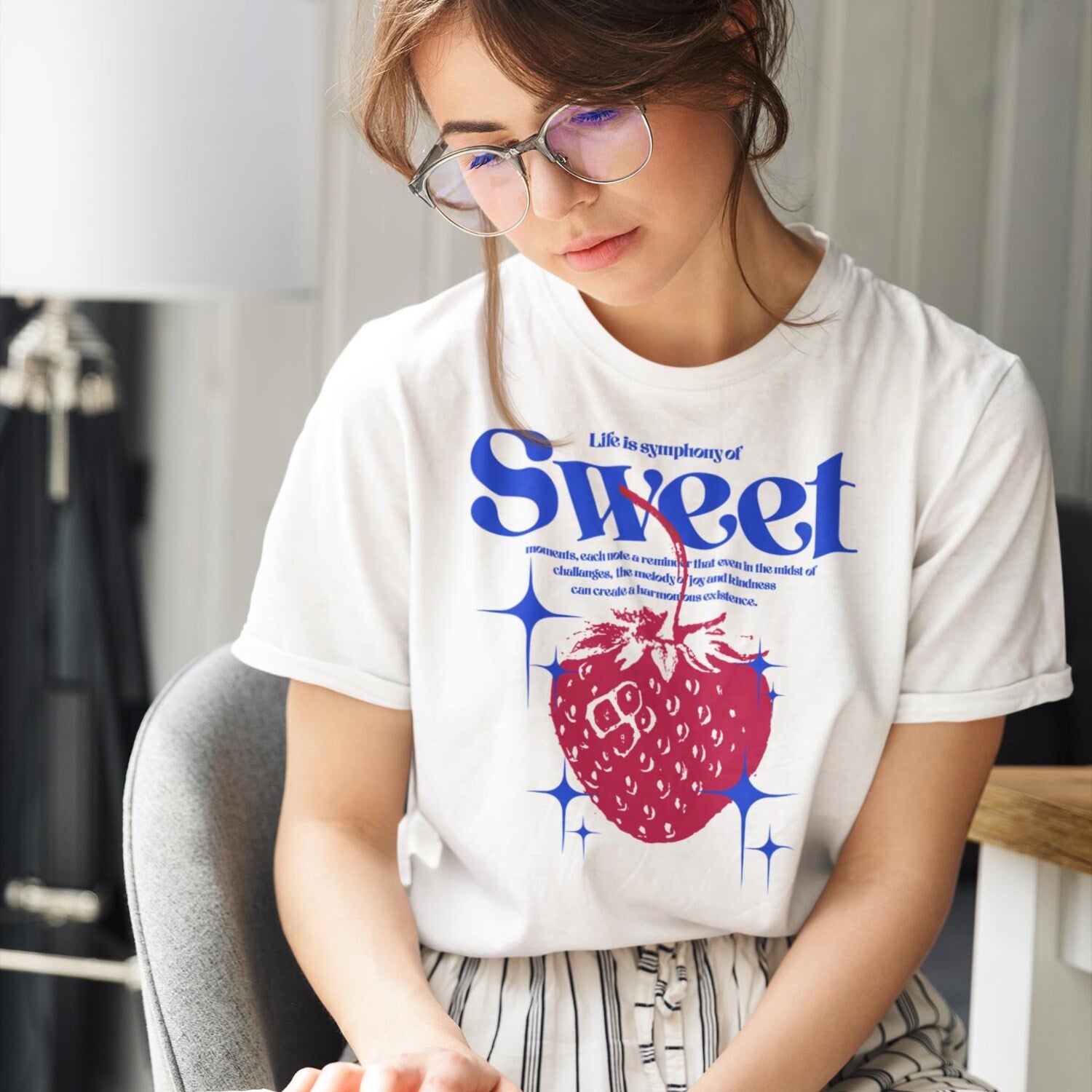 Cute Sweet Strawberry Graphic Tee | Cool Summer Fruit Lovers Shirt | Trendy Aesthetic Streetwear T-shirt | Inspiring Handrawn Oversized Tee