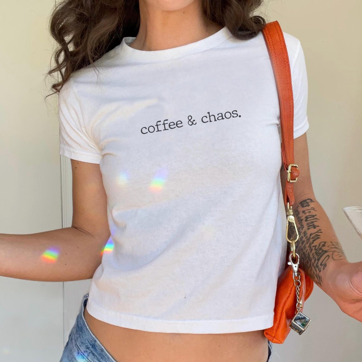 Coffee & Chaos Y2K Baby Tee - 90s Crop Top Style
