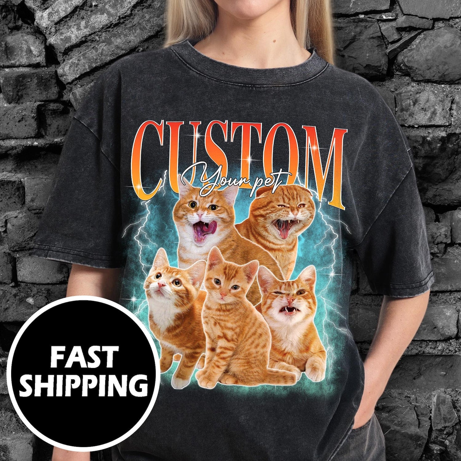 Custom Bootleg Vintage Pet T-Shirt, Retro 90s Dog Tee, Personalized Cat Shirt, Custom Pet Unisex Wash Tee, Pet Face Shirt, Gift For Her