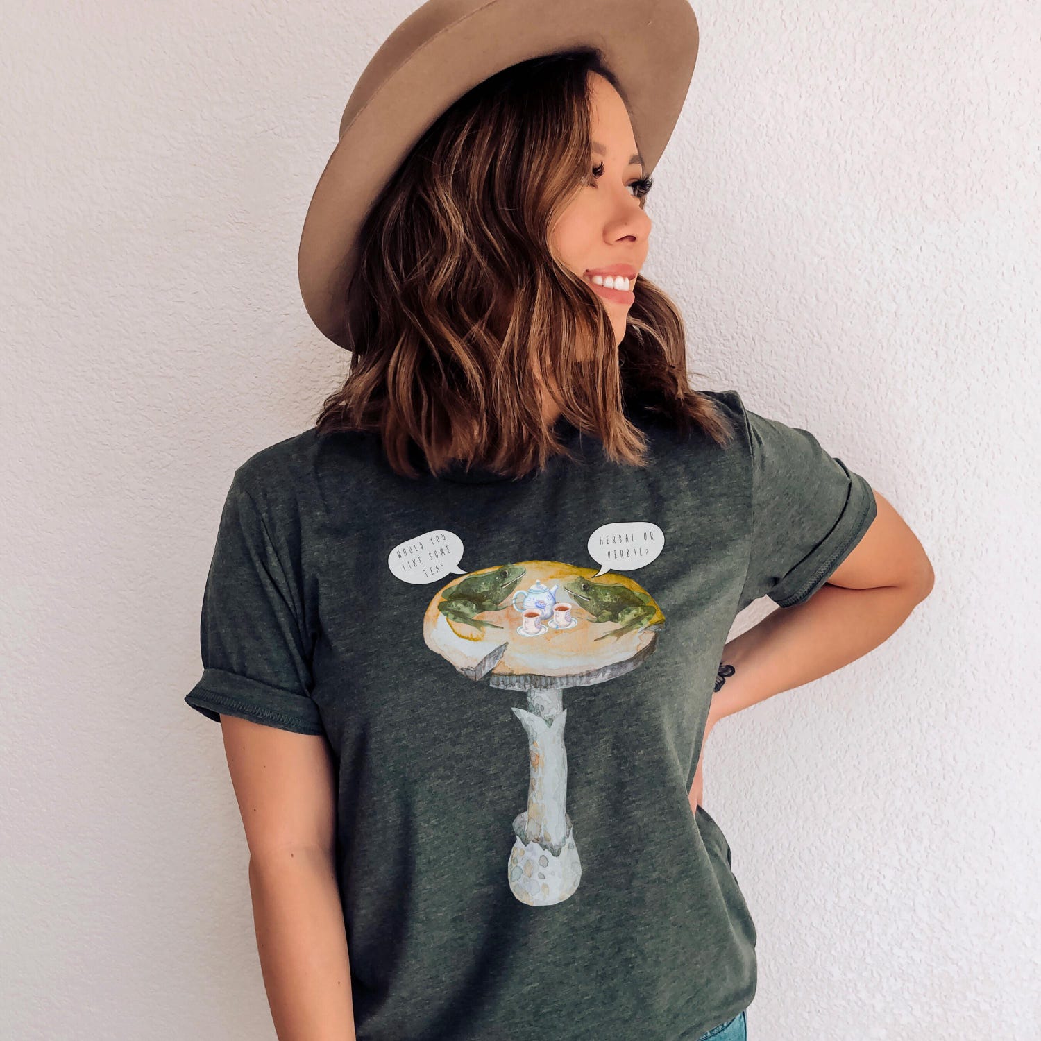 An âHerbal or Verbal?â Frog Tea Party â  Whimsical Cottagecore T-Shirt