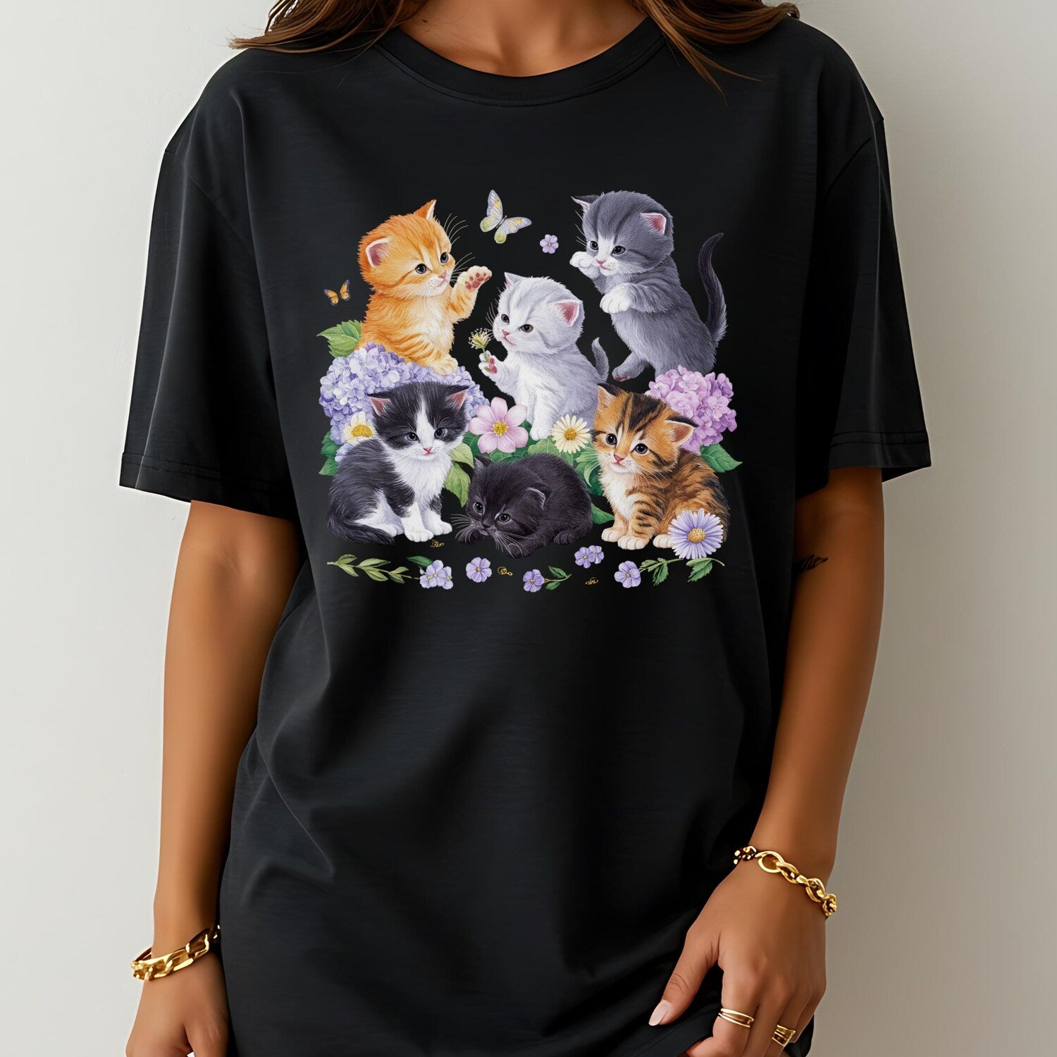 Cute Cat Shirt Cute Kitten TShirt Floral Vintage Aesthetic Cat Butterfly Flower Cottagecore Tee Wildflower Cat Lover Gift Cat Sweatshirt