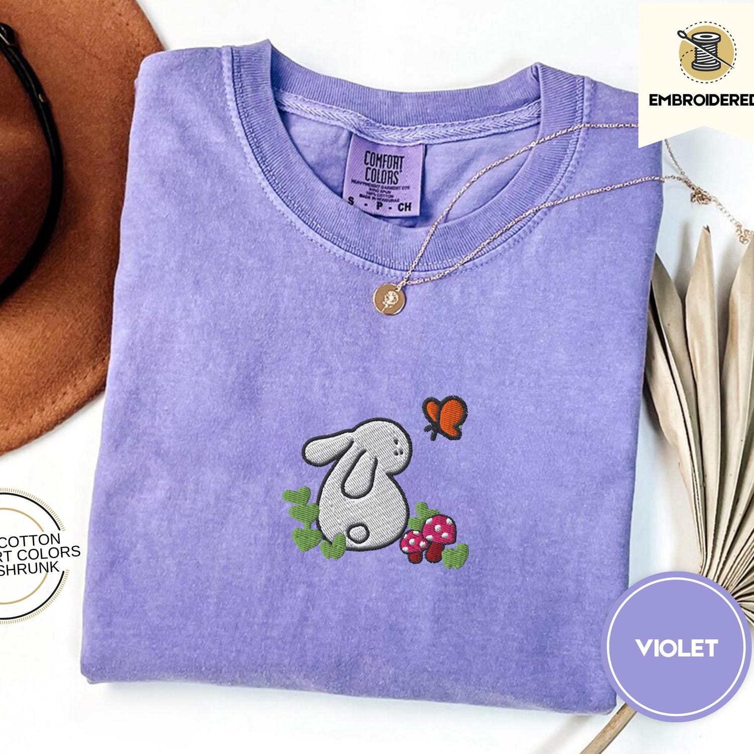 Bunny Easter Shirt, Embroidered Rabbit Cottagecore Comfort Colors Tee, Cute Spring Outfit  Bunny Gifts, Gifts for Bunny Lovers