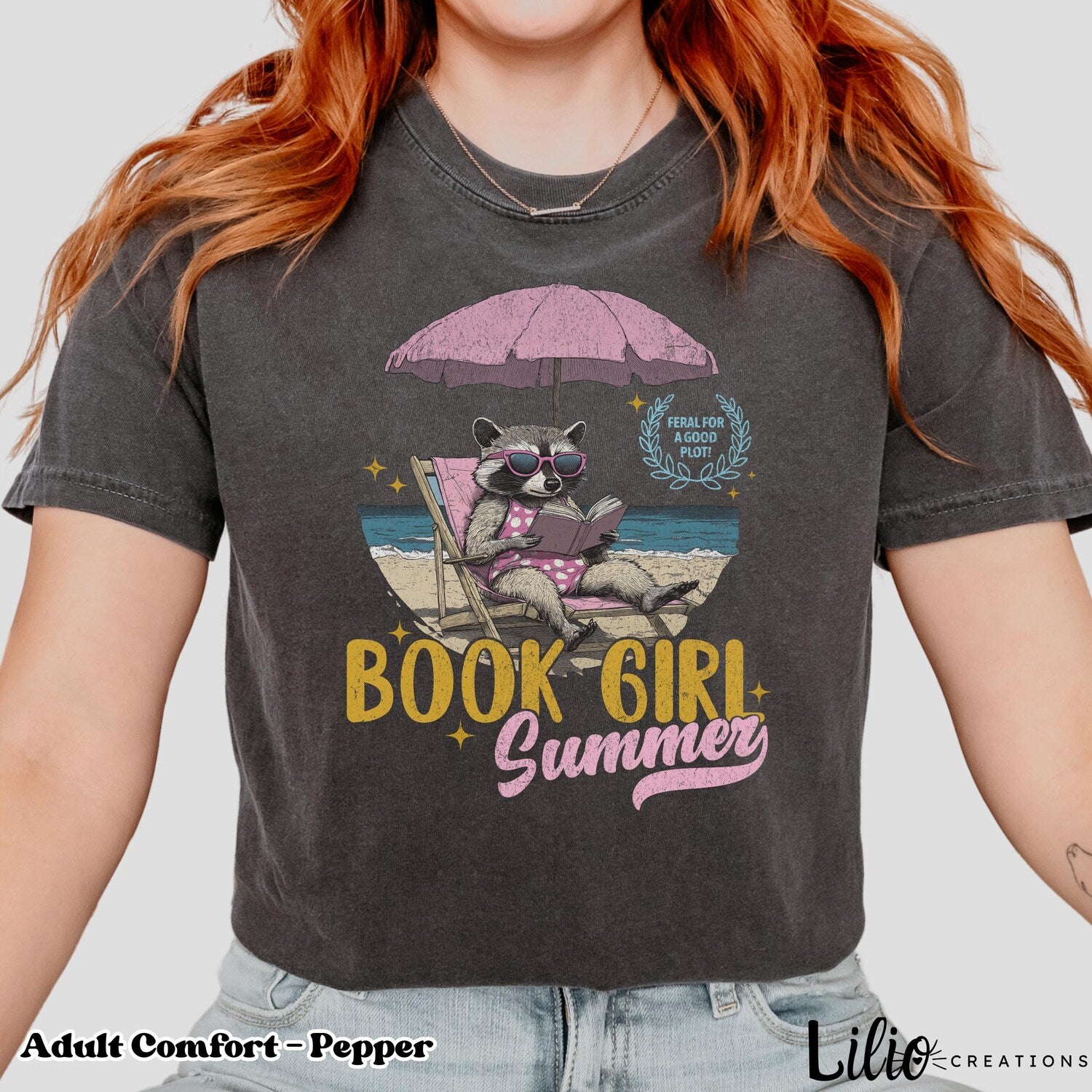 Book Girl Summer Shirt Feral Raccoon Tee for Bookish Readers, Librarycore Booktok Aesthetic, Cute Funny Bookstagram Gift for Book Lovers