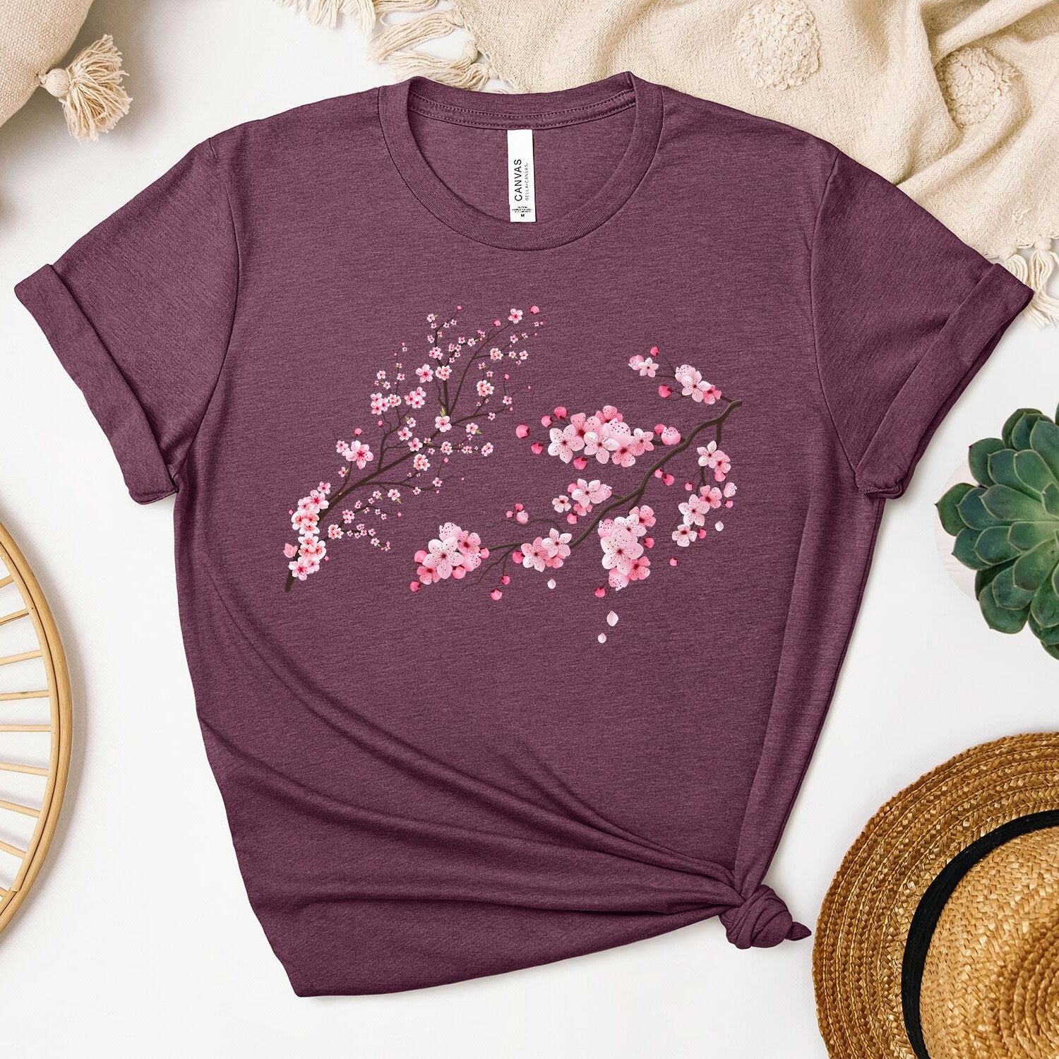 Cherry Blossom Sakura T-Shirt, Aesthetic Japanese Flower Printed Tee, Cute Floral Shirt for Her, Nature Lover Gift Sakura Blossom Tree Shirt