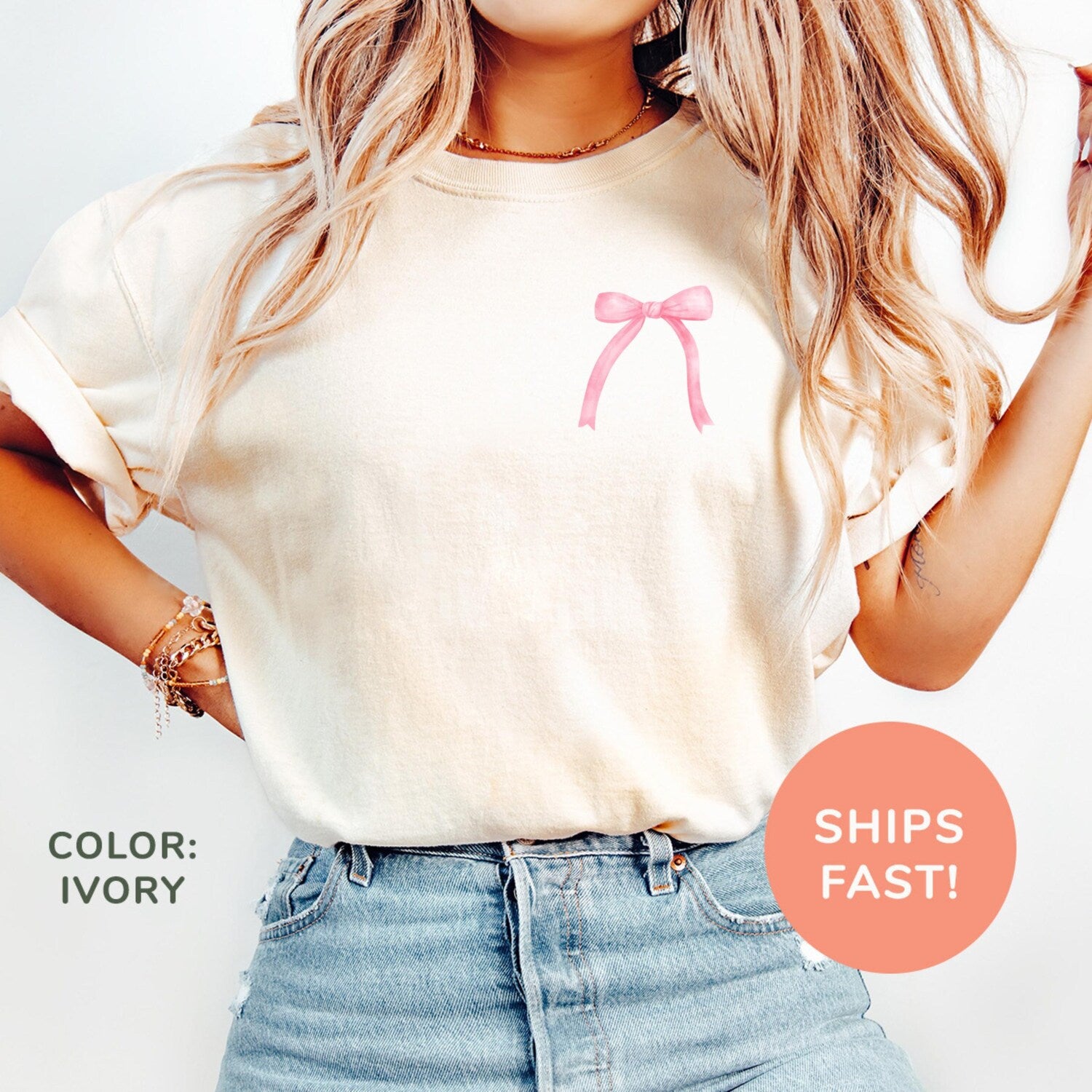 Comfort ColorsÂ® Pink Coquette Shirt Pink Bow Shirt Girly Aesthetic Shirt Coquette Bow Shirt Gift for Her Cute Ribbon Shirt for Women