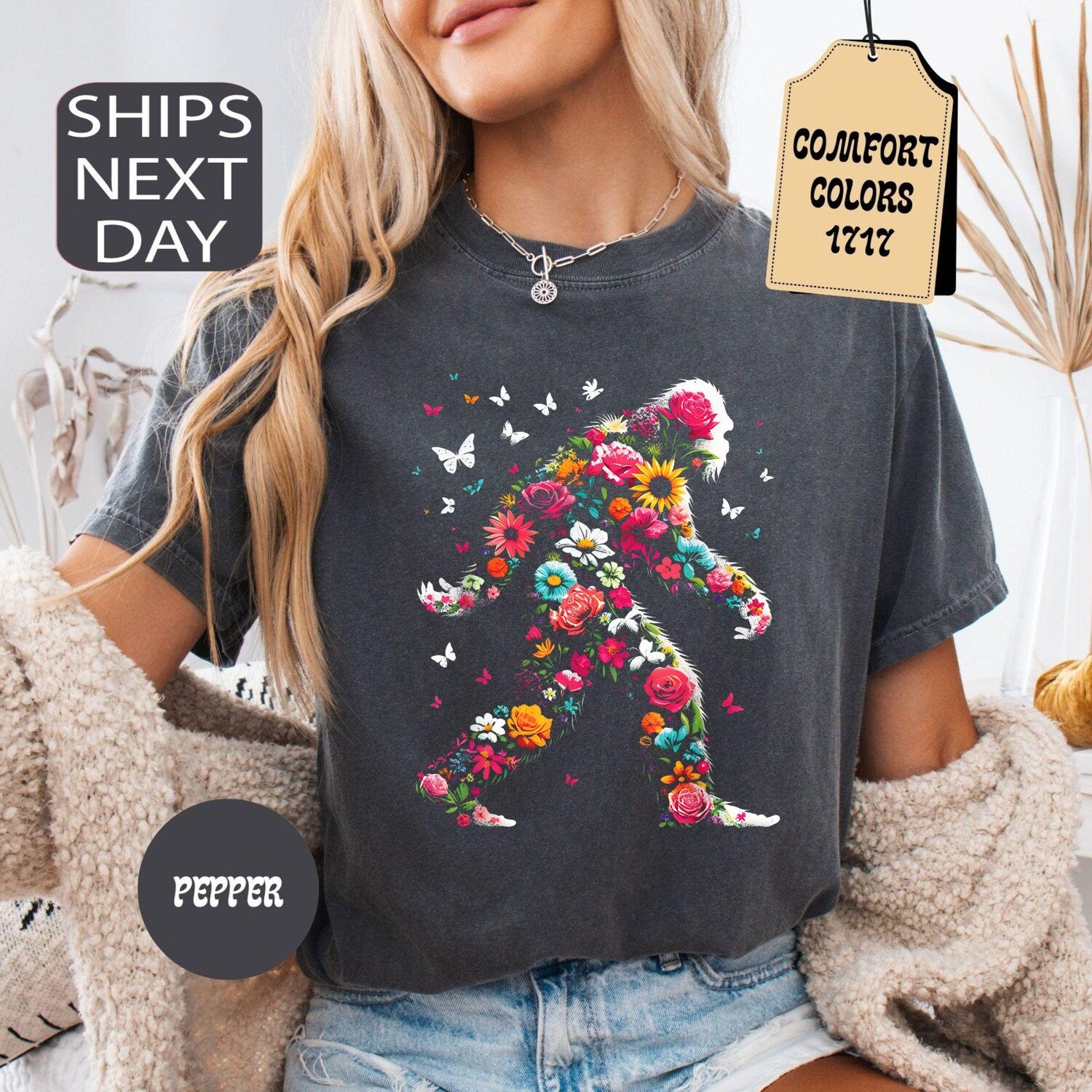 Comfort Colors Big Foot Shirt, Floral Big Foot Shirt, Adventure Shirt, Cute Bigfoot Shirt for Women, Nature Lover Gift, Aesthetic Shirt