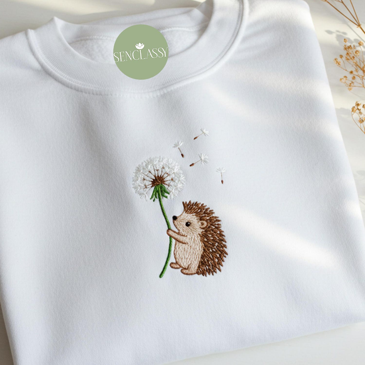 Embroidered Hedgehog Dandelion Shirt, Cute Cottagecore Tee, Summer Animal Lover Gift, Floral Hedgehog Shirt for Mom, Nature Aesthetic Tee