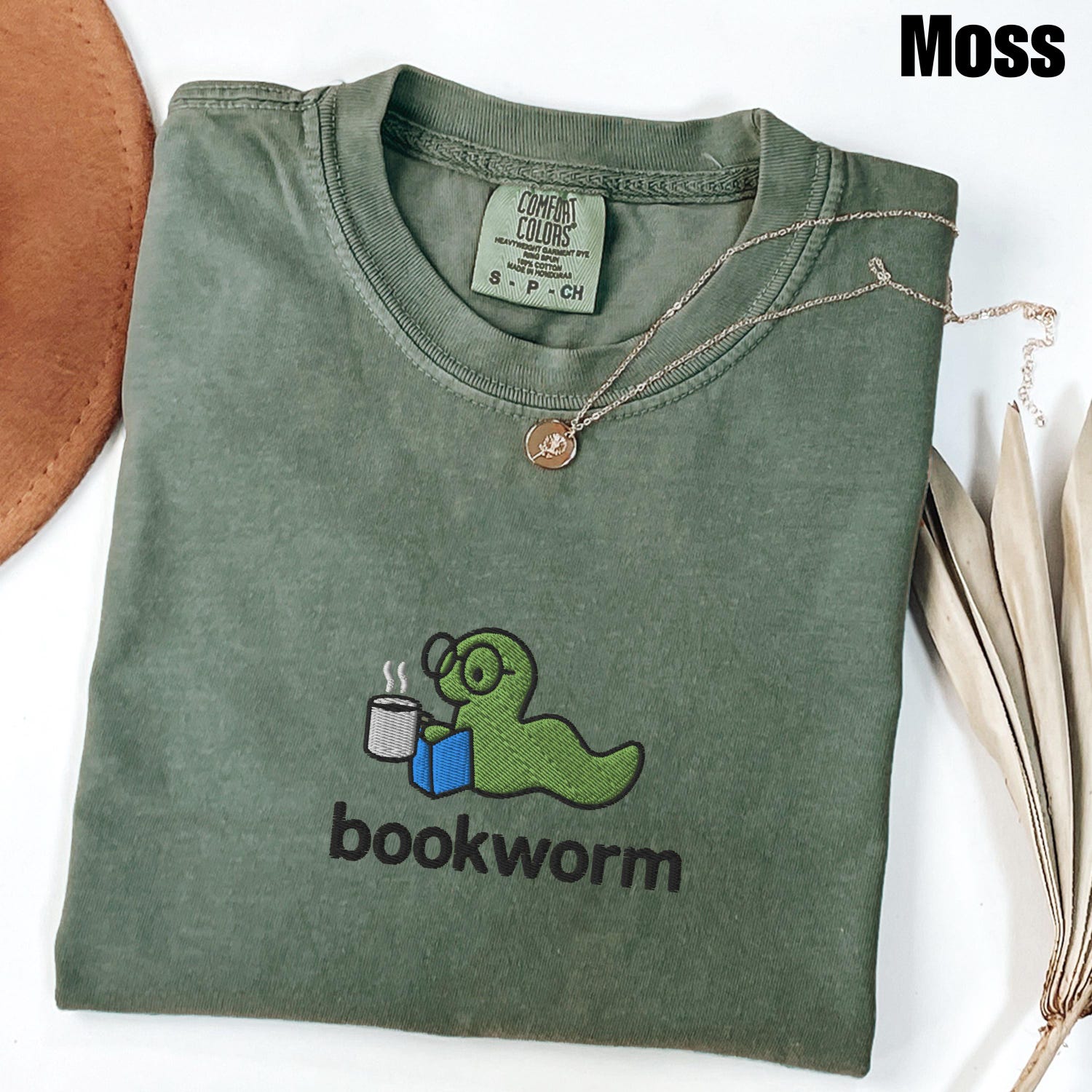 Bookworm Embroidered Comfort ColorsÂ® Tee, Cute Shirt for Readers, Book Lover Gift, Bookish Shirt, Aesthetic Bookworm T-Shirt