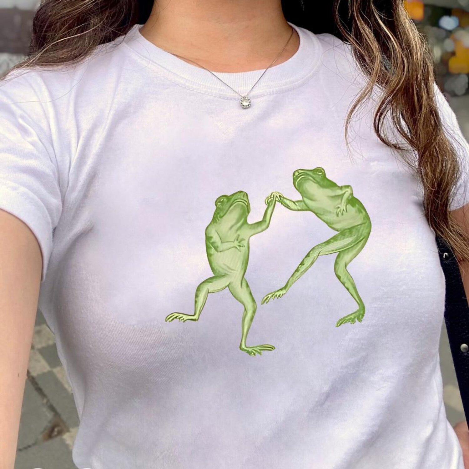 Dancing Frogs Baby Tee, Babytee Y2k Streetwear, Quirky Vintage Graphic Top, Pinterest Aesthetic, Funny 90s Tshirt, Grunge Aesthetic Shirt
