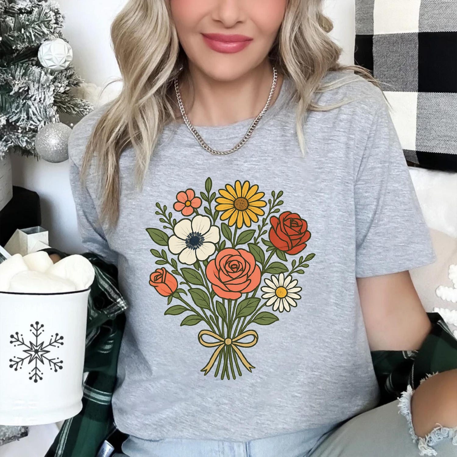 Boho Wildflower T-Shirt: Hand-Drawn Floral Bouquet Graphic Tee